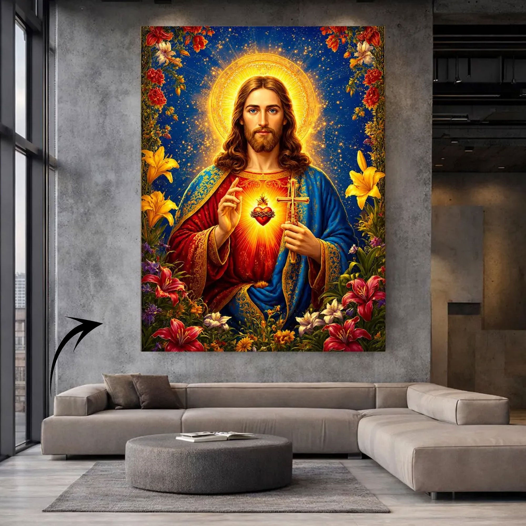 Sacred Heart Jesus Canvas Print Christian Floral Religious Wall Art Faith Inspired Home Decor