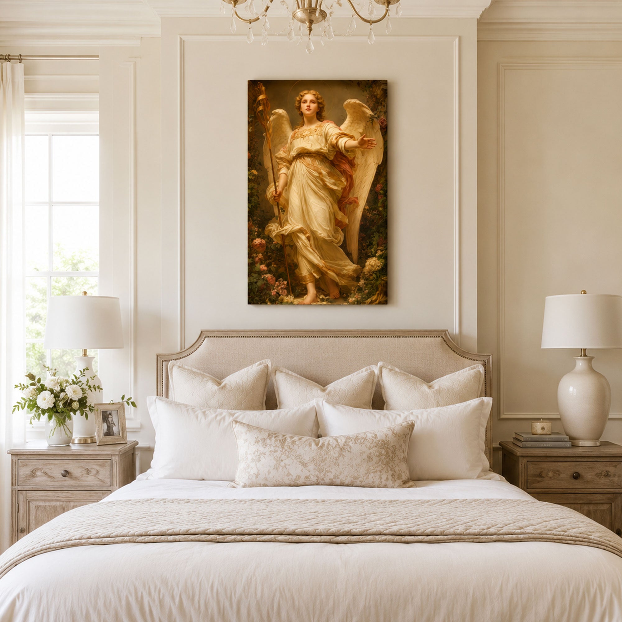 Angel of Light with Golden Torch Canvas Print, Classical Christian Decor