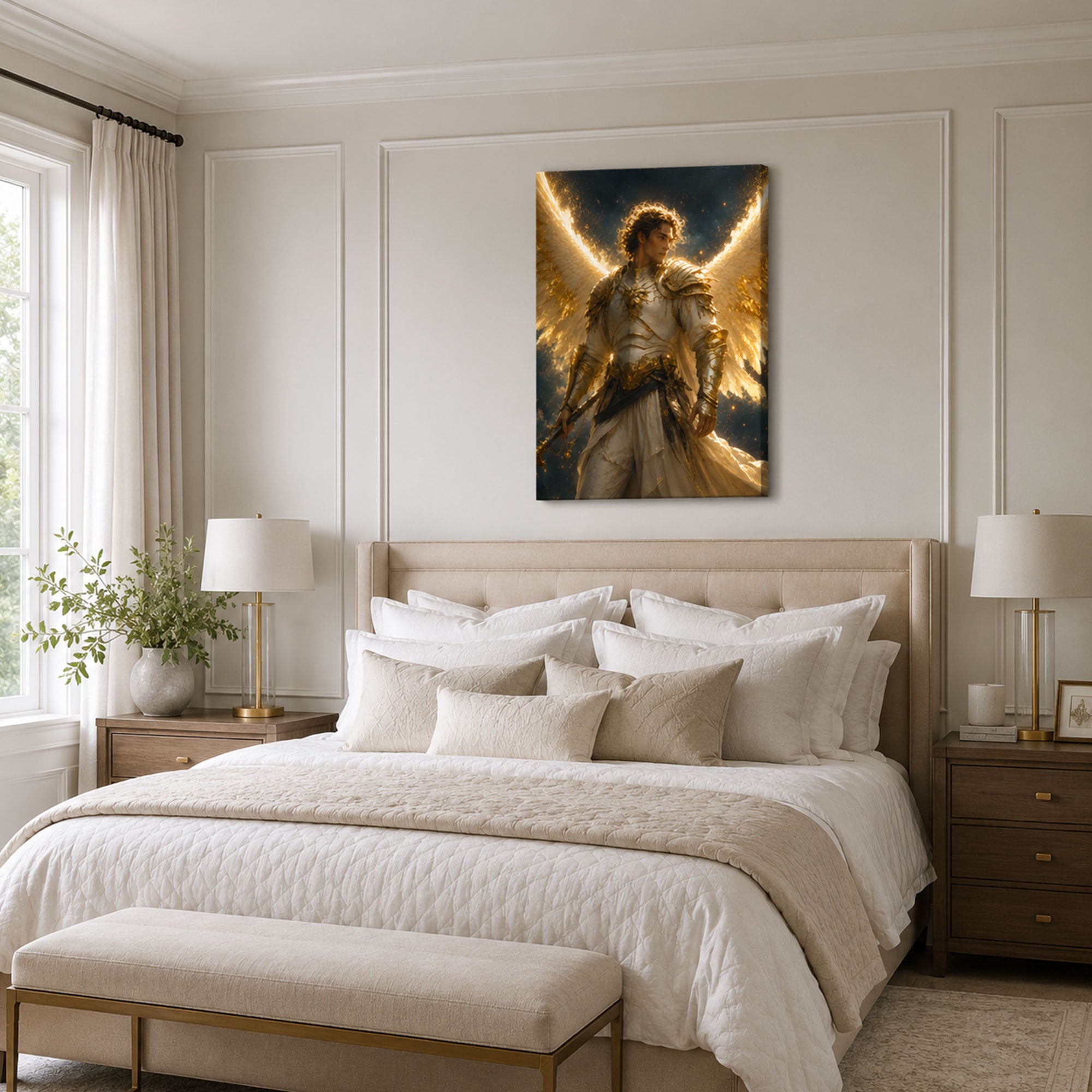 Saint Michael Prince of the Heavenly Host Canvas Print, Ivory Gold Catholic Art