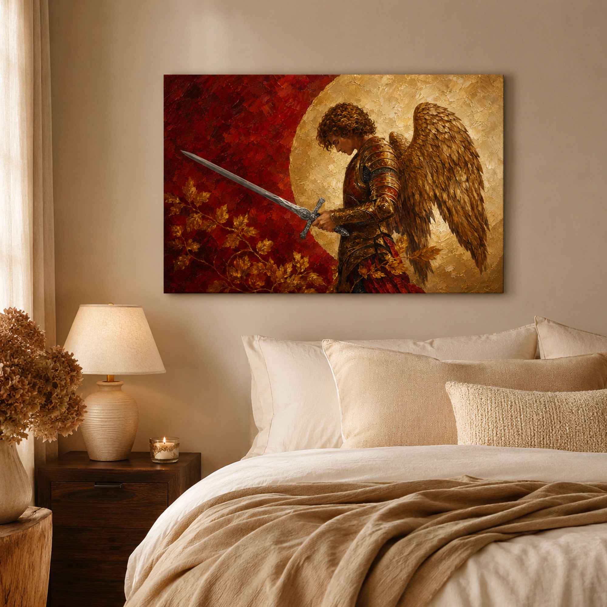 St. Michael the Archangel Panoramic Canvas Print, Catholic Warrior Angel Wall Art, Faith Home Decor Gift