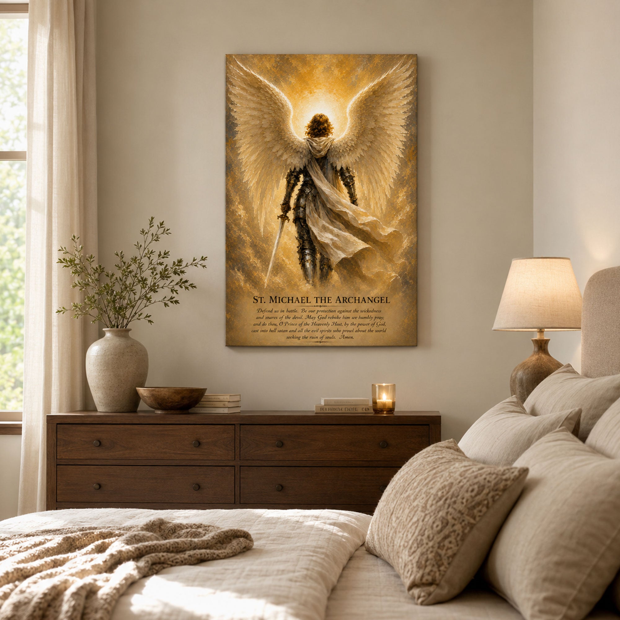 St. Michael the Archangel Prayer Canvas Print, Catholic Angel Wall Art, Faith Home Decor Gift