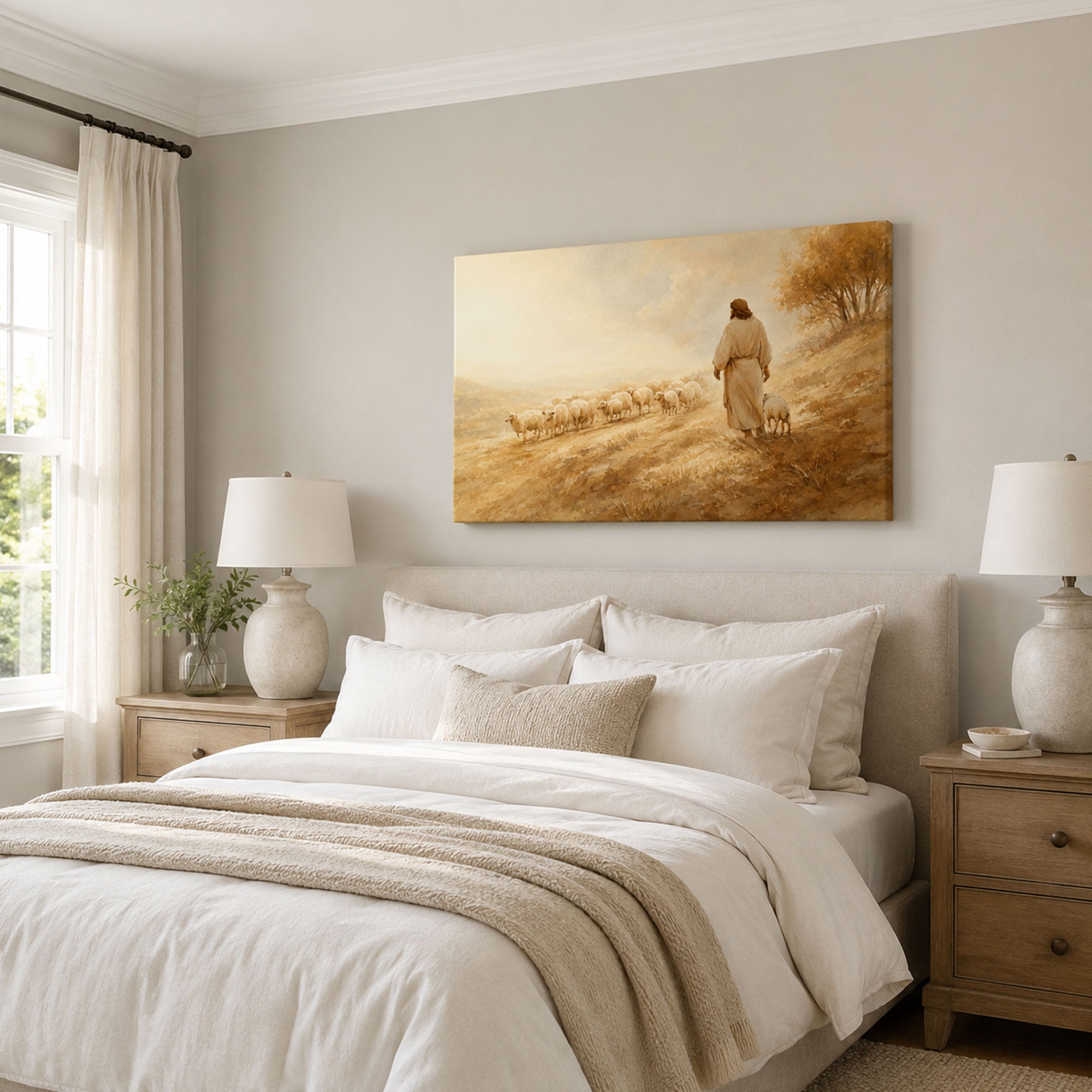 Christ the Shepherd on the Hillside Canvas Print, Christian Home Decor