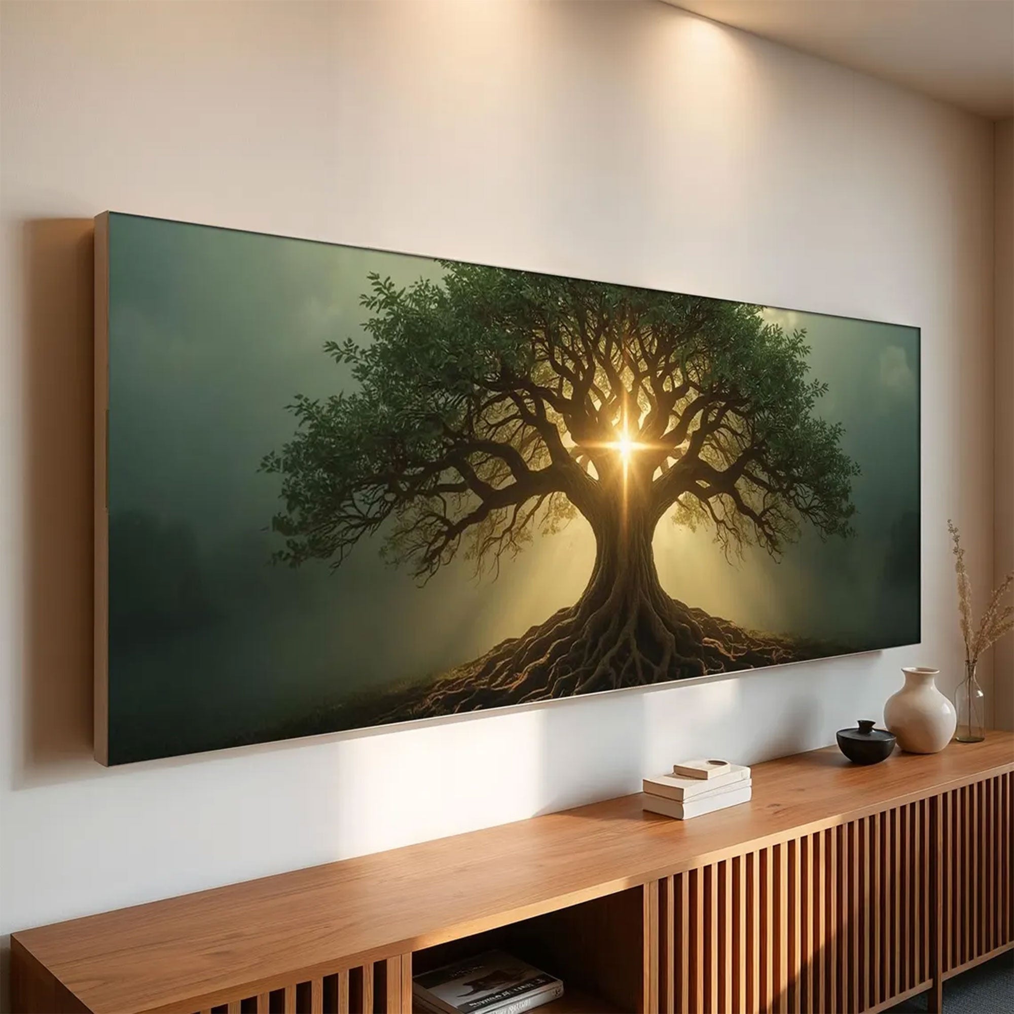 Tree of Life Cross Canvas Wall Art, Christian Light Scene, Faith Symbol Religious Home Decor
