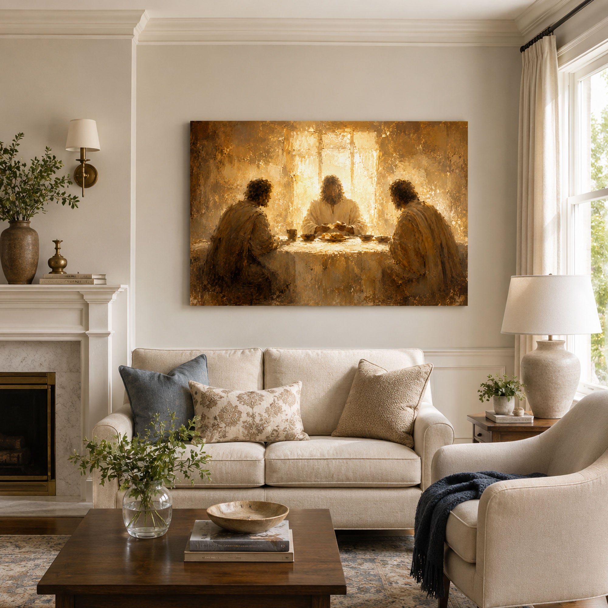 Supper at Emmaus Canvas Print, Jesus Breaking Bread Wall Art, Christian Biblical Faith Home Decor Gift