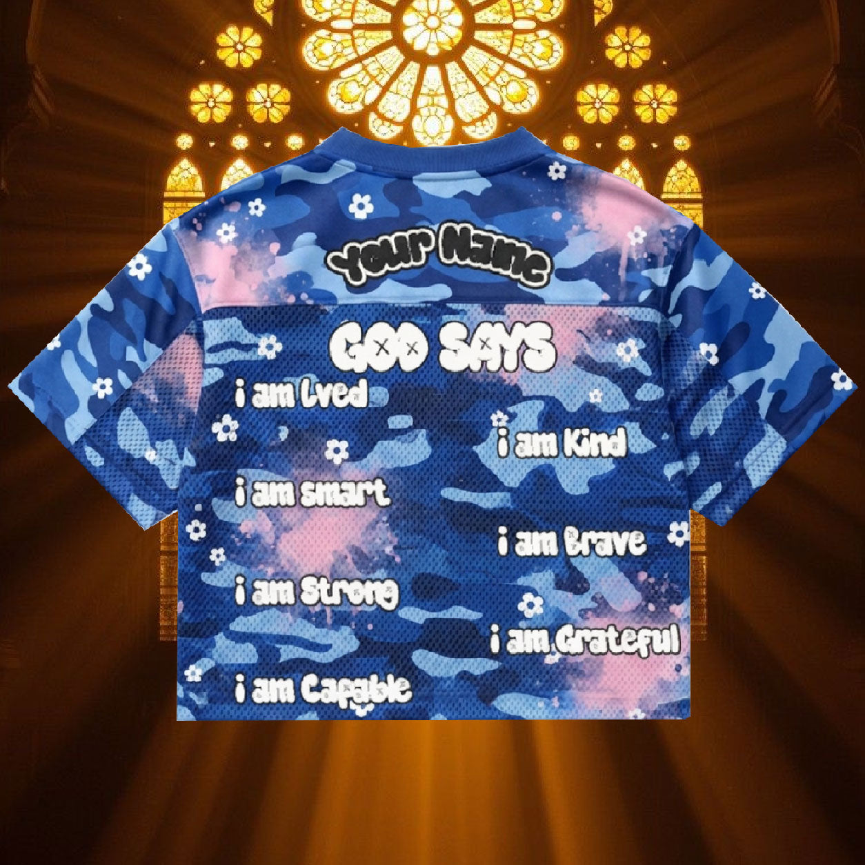 Personalized God Says Mesh Jersey, Custom Name Christian Affirmation Apparel