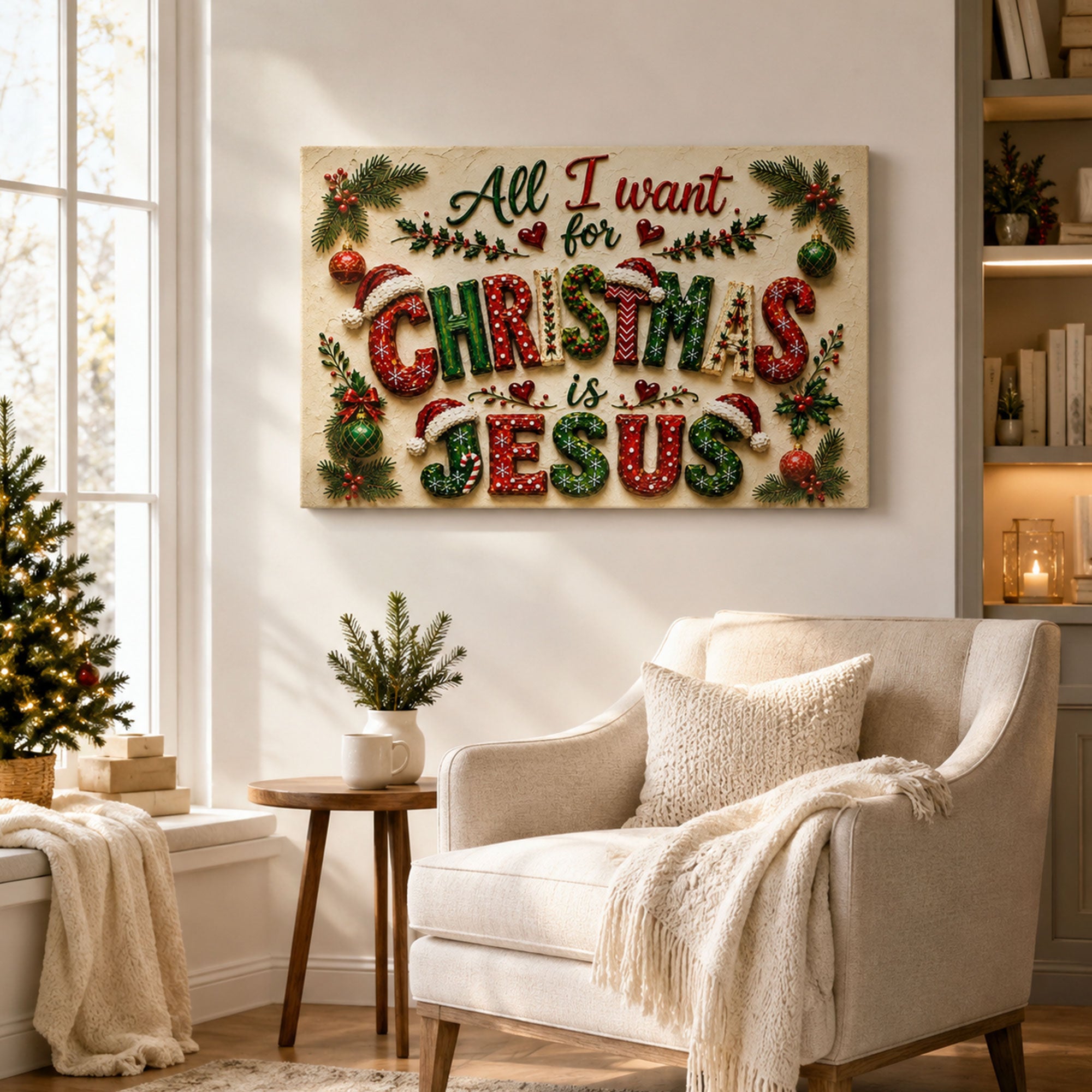 All I Want for Christmas Is Jesus Canvas Print, Christian Christmas Wall Decor, Faith Gift
