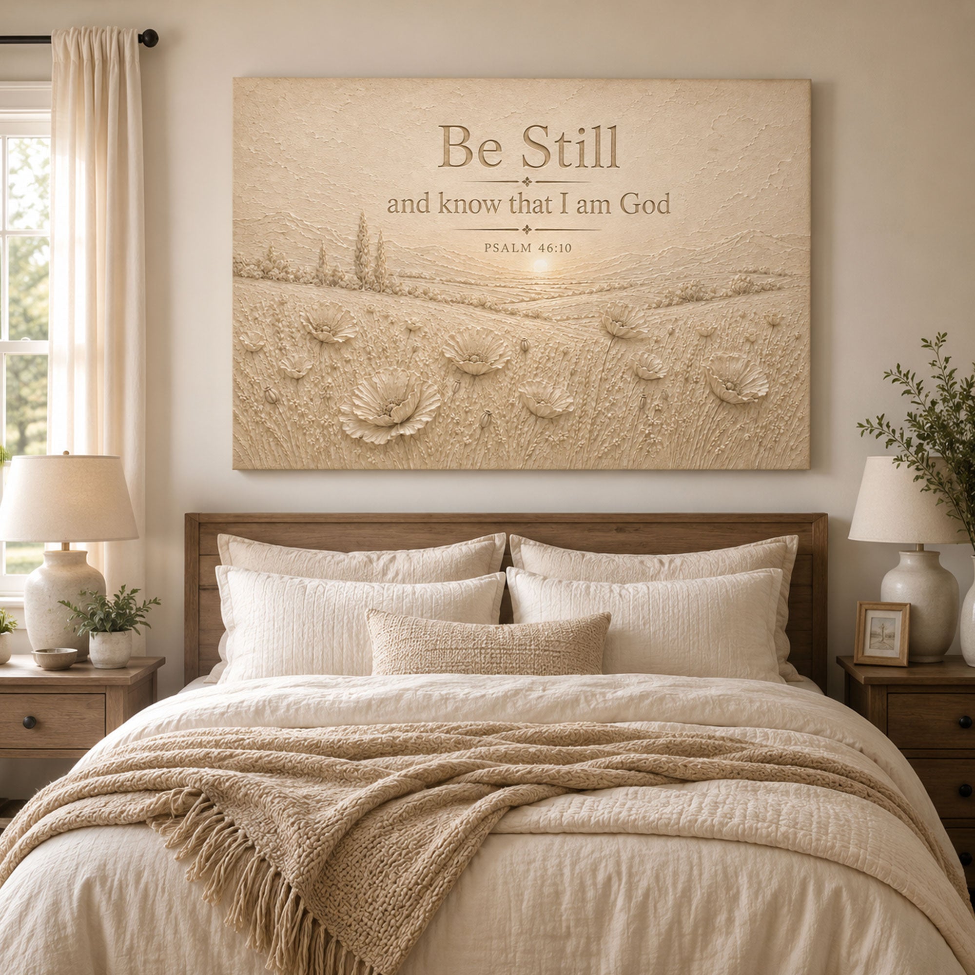 Be Still and Know Psalm 46:10 Canvas Print Neutral Christian Wall Art Floral Scripture Home Decor