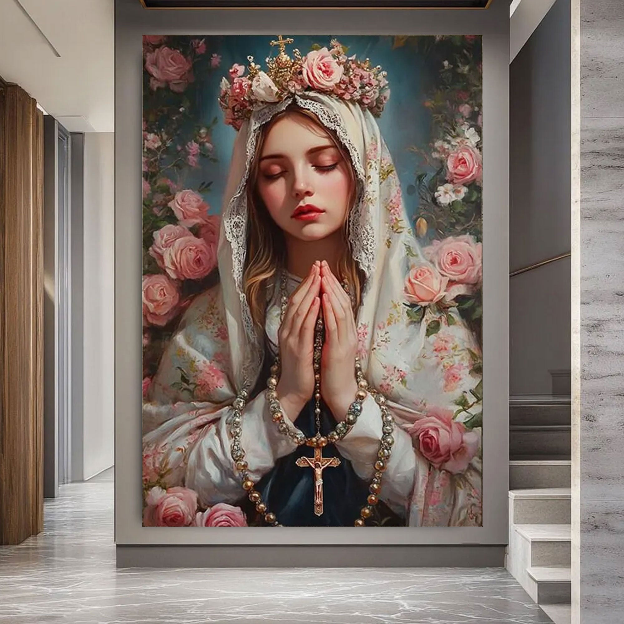 Virgin Mary Canvas Wall Art, Christian Religious Print, Sacred Serene Home Decor