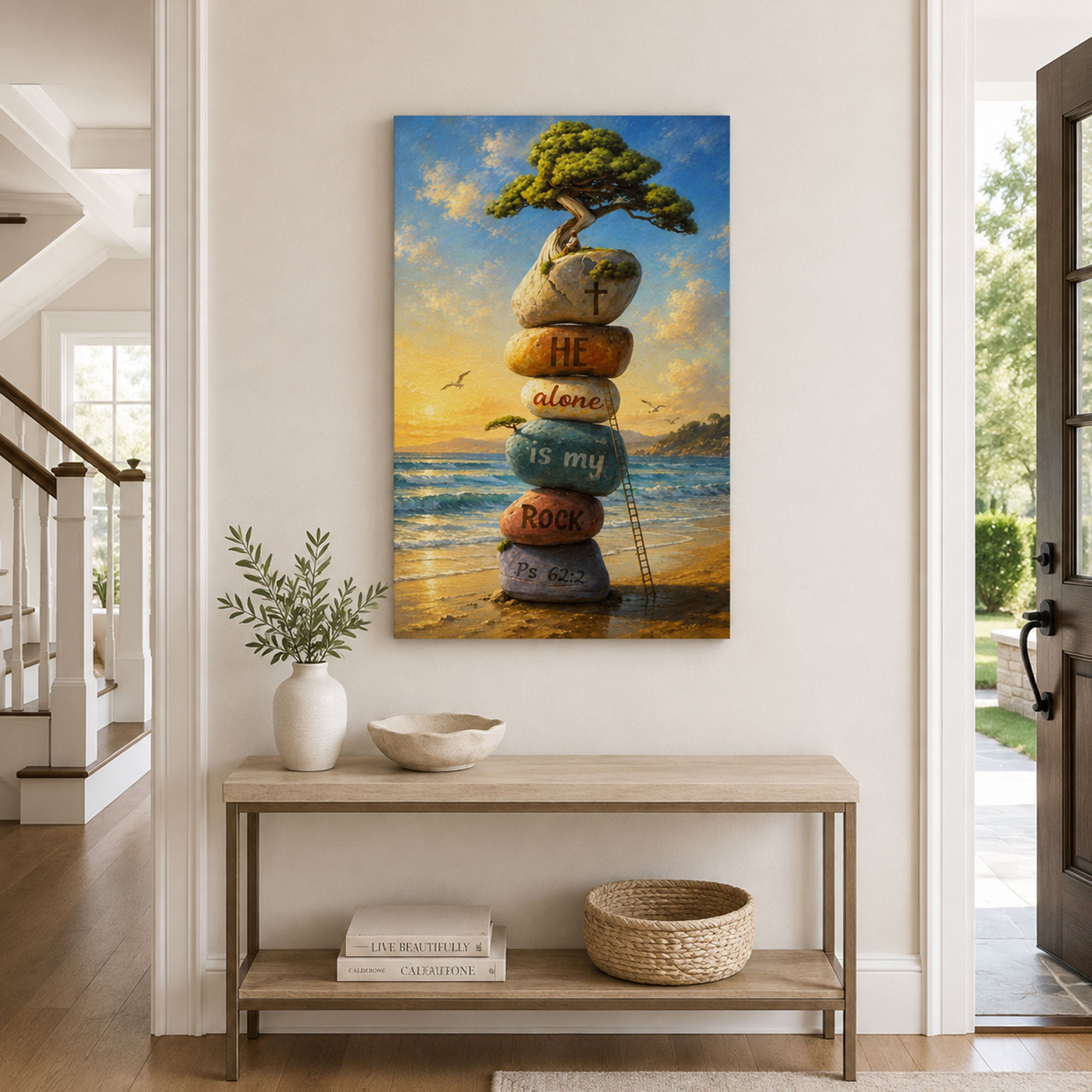 He Alone Is My Rock Canvas Print, Psalm 62:2 Christian Wall Decor, Faith and Strength Gift