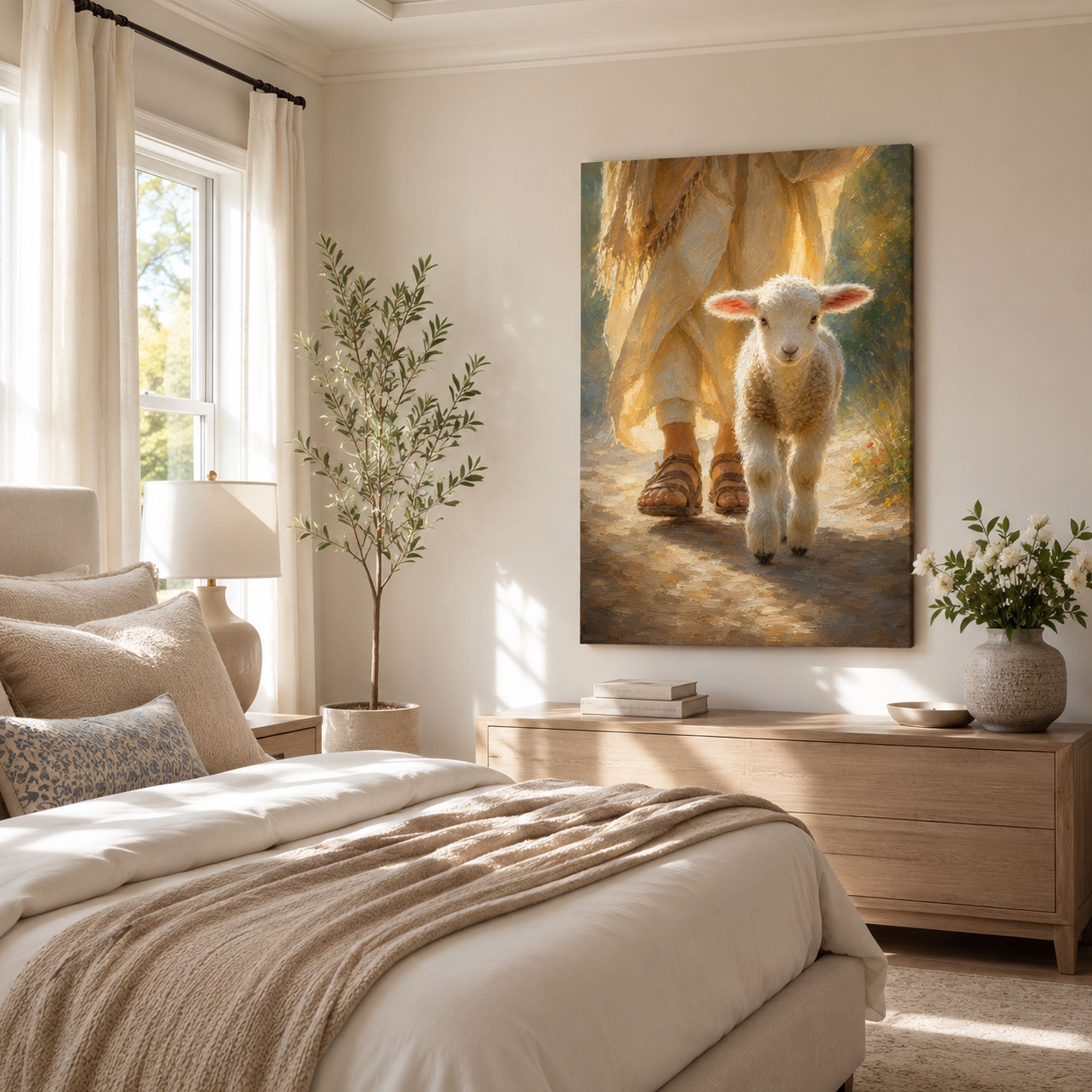 Follow Me Jesus and Lamb Canvas Print, Good Shepherd Christian Wall Decor, Faith Gift