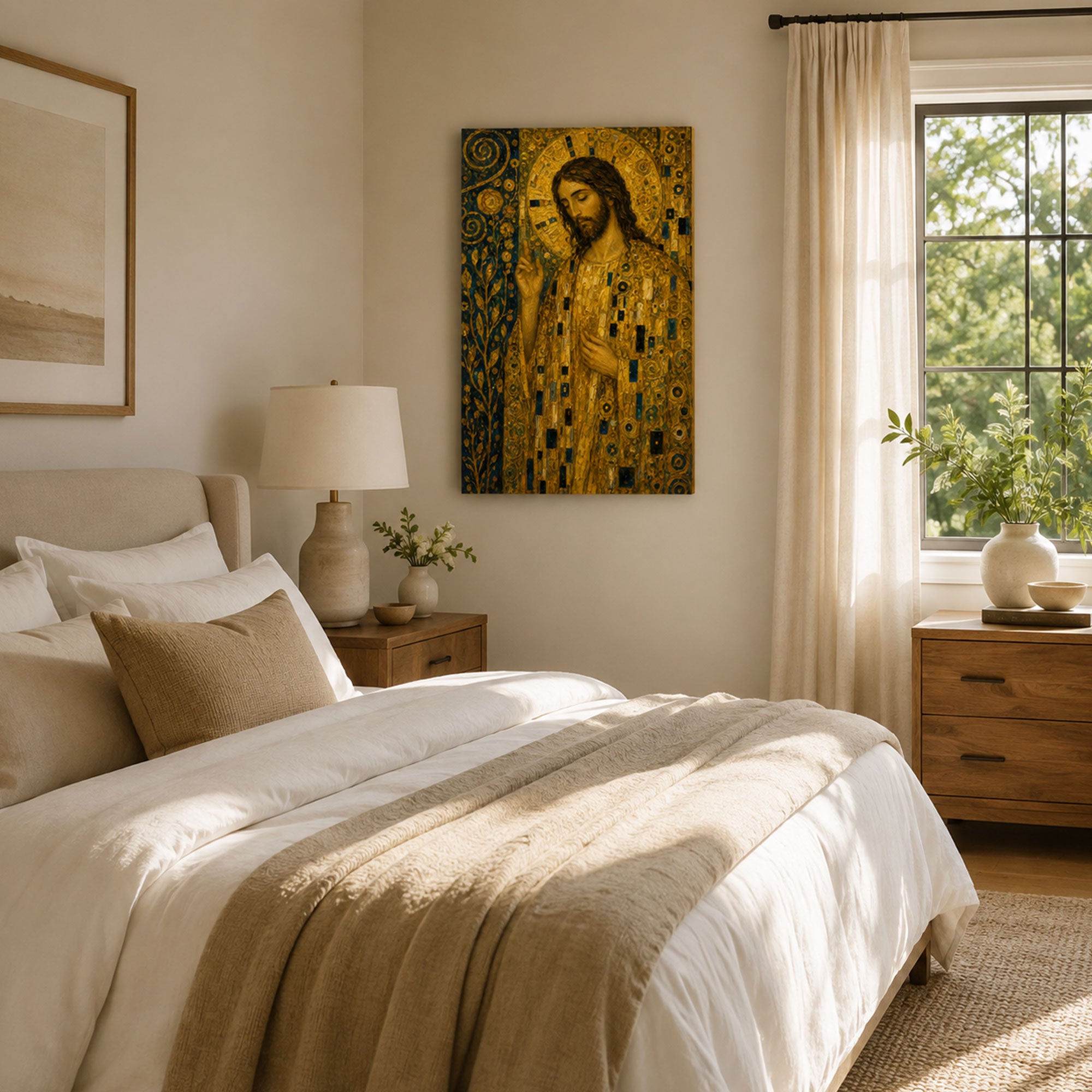 Jesus Christ Golden Mosaic Canvas Print, Sacred Christian Wall Decor, Catholic Faith Gift