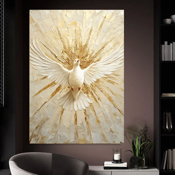 Holy Spirit Dove Canvas Print, Gold White Christian Wall Art, Symbol of Peace and Divine Presence, Spiritual Home Decor, Inspirational Faith Gift