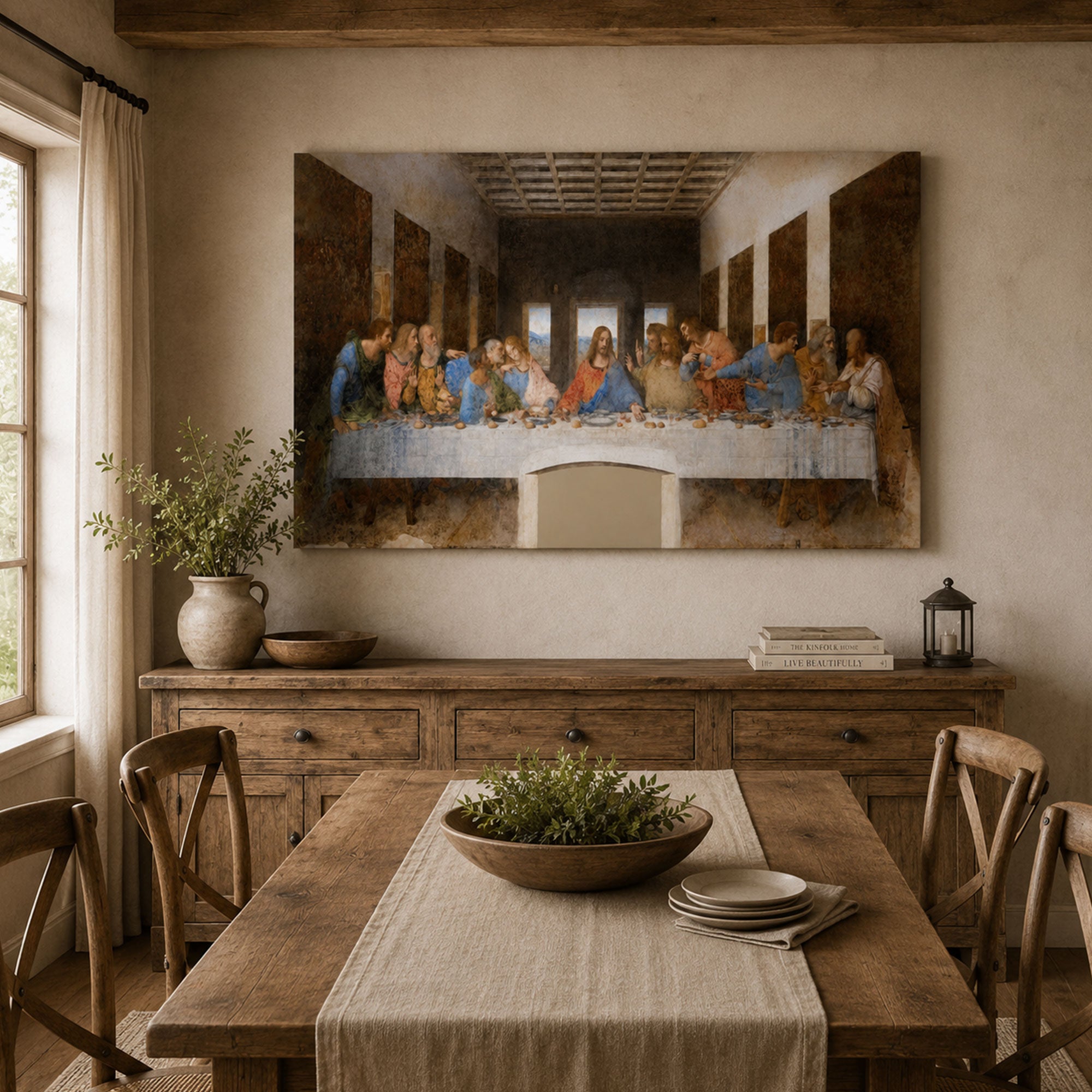 The Last Supper Wall Art Print, Leonardo da Vinci Renaissance Canvas, Biblical Jesus and Apostles Christian Decor