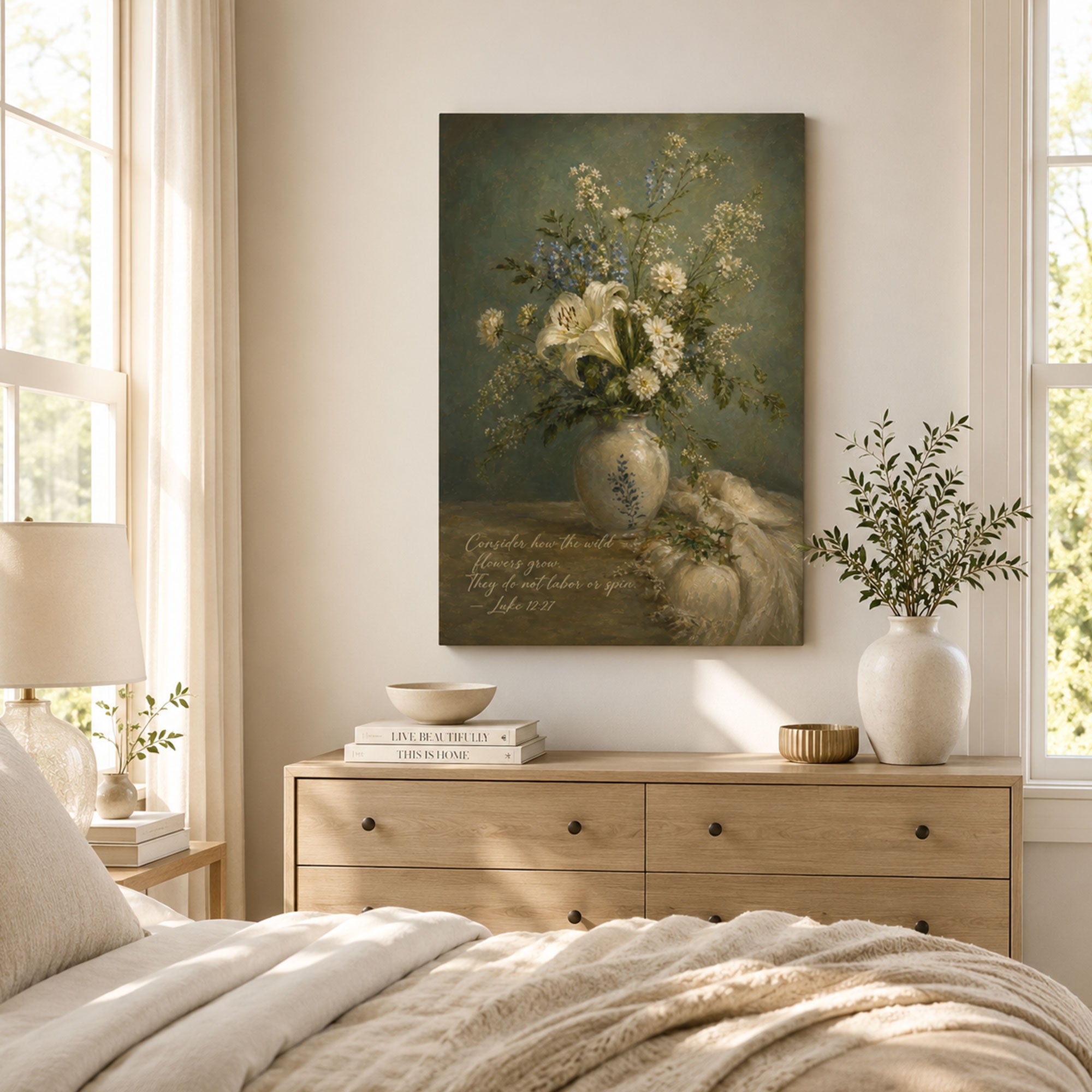 Consider the Wildflowers Canvas Print, Luke 12:27 Christian Wall Decor, Bible Verse Faith Gift