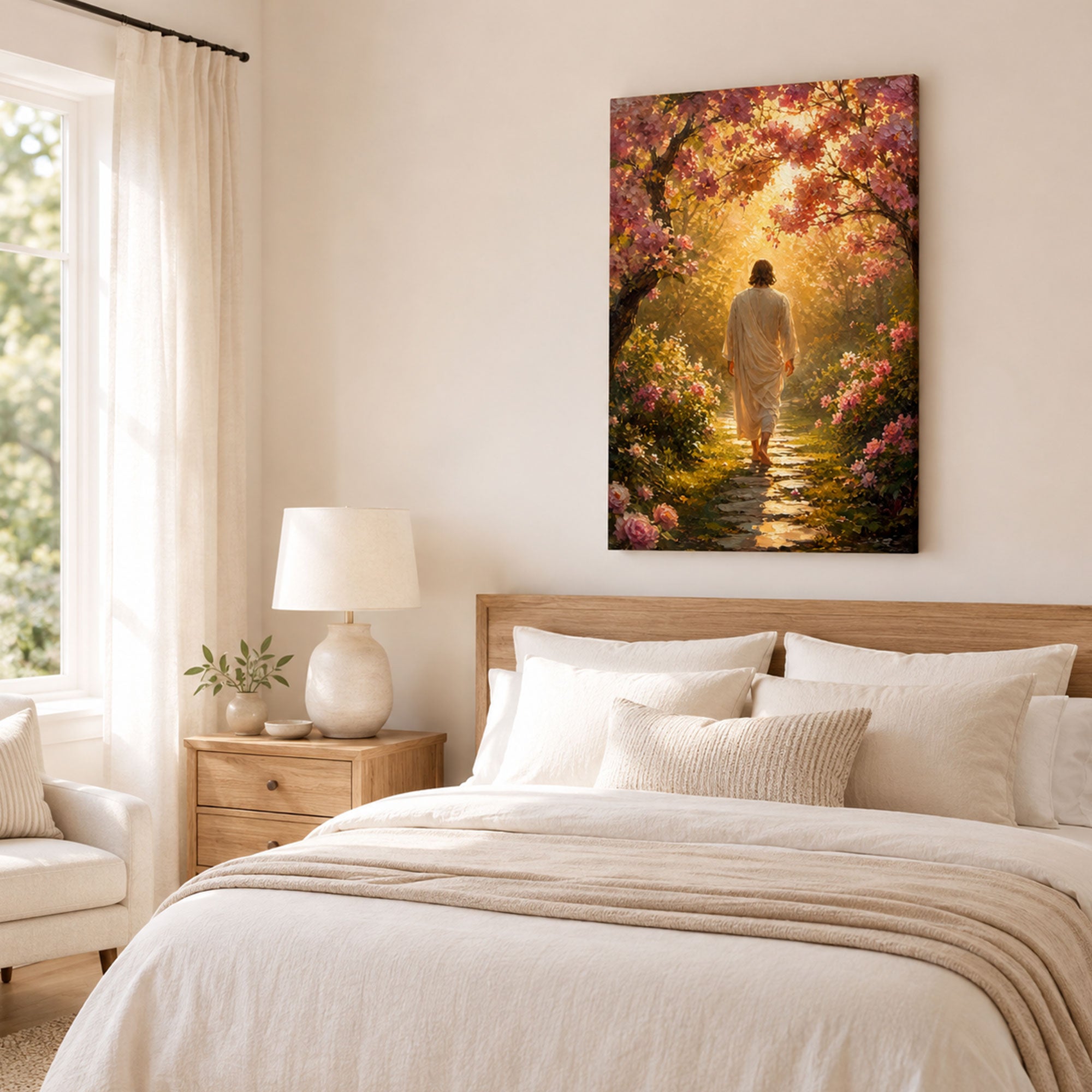 Walking in His Footsteps Jesus Canvas Print, Follow Christ Christian Wall Decor, Faith Journey Gift