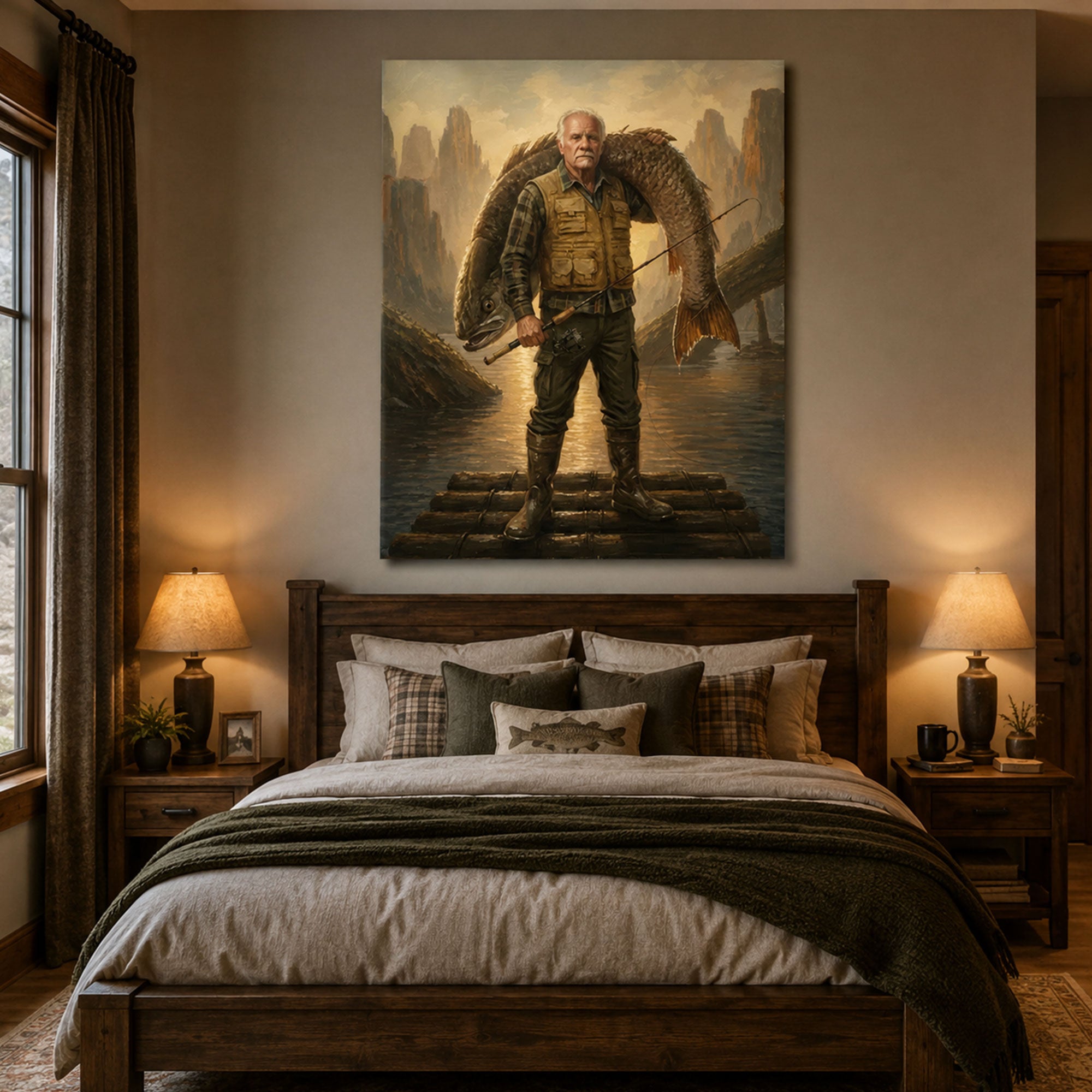 Custom Face For Dad Epic Fisherman Canvas, Personalized Angler Portrait, Funny Father’s Day Gift