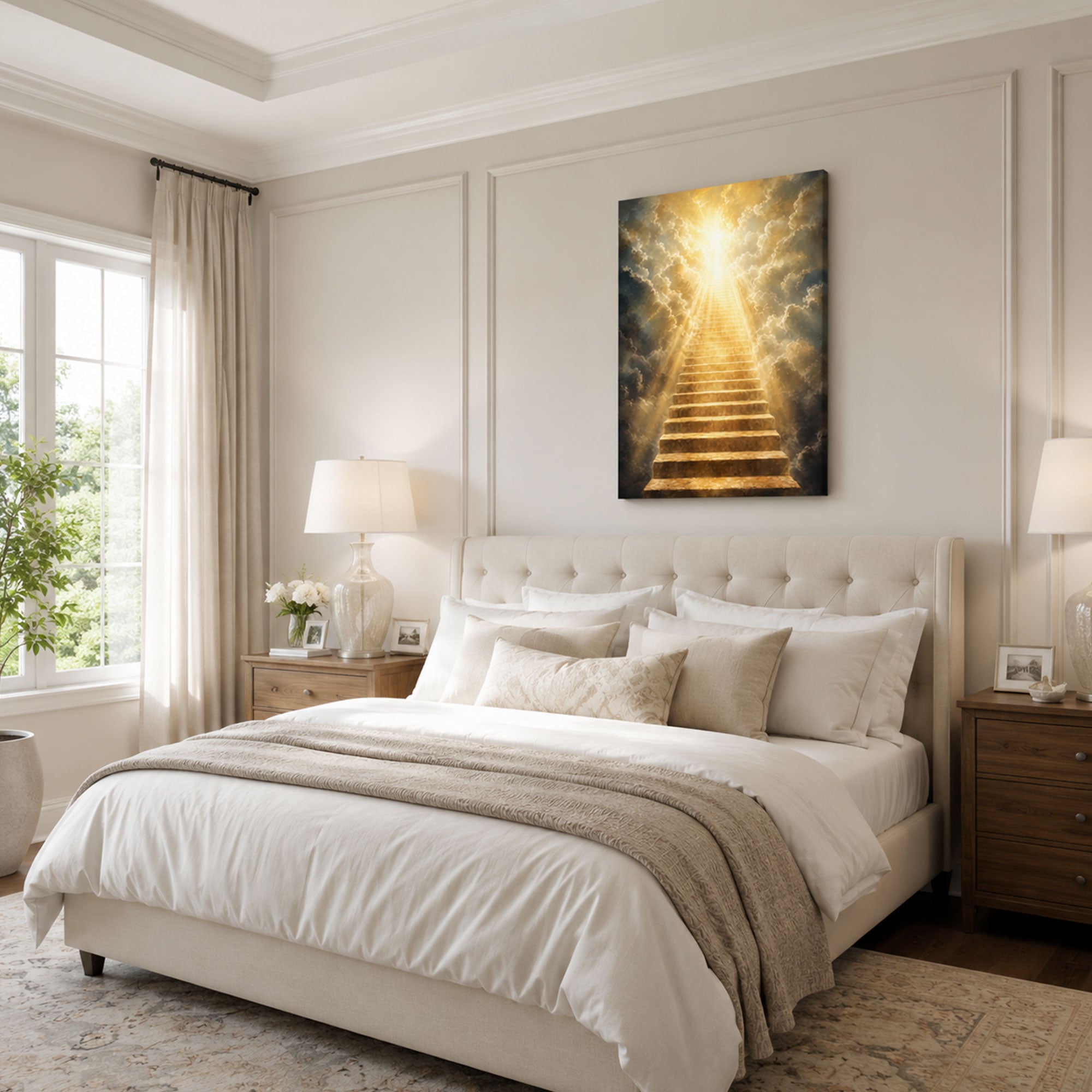 Golden Stairway to Heaven Canvas Print, Christian Home Decor