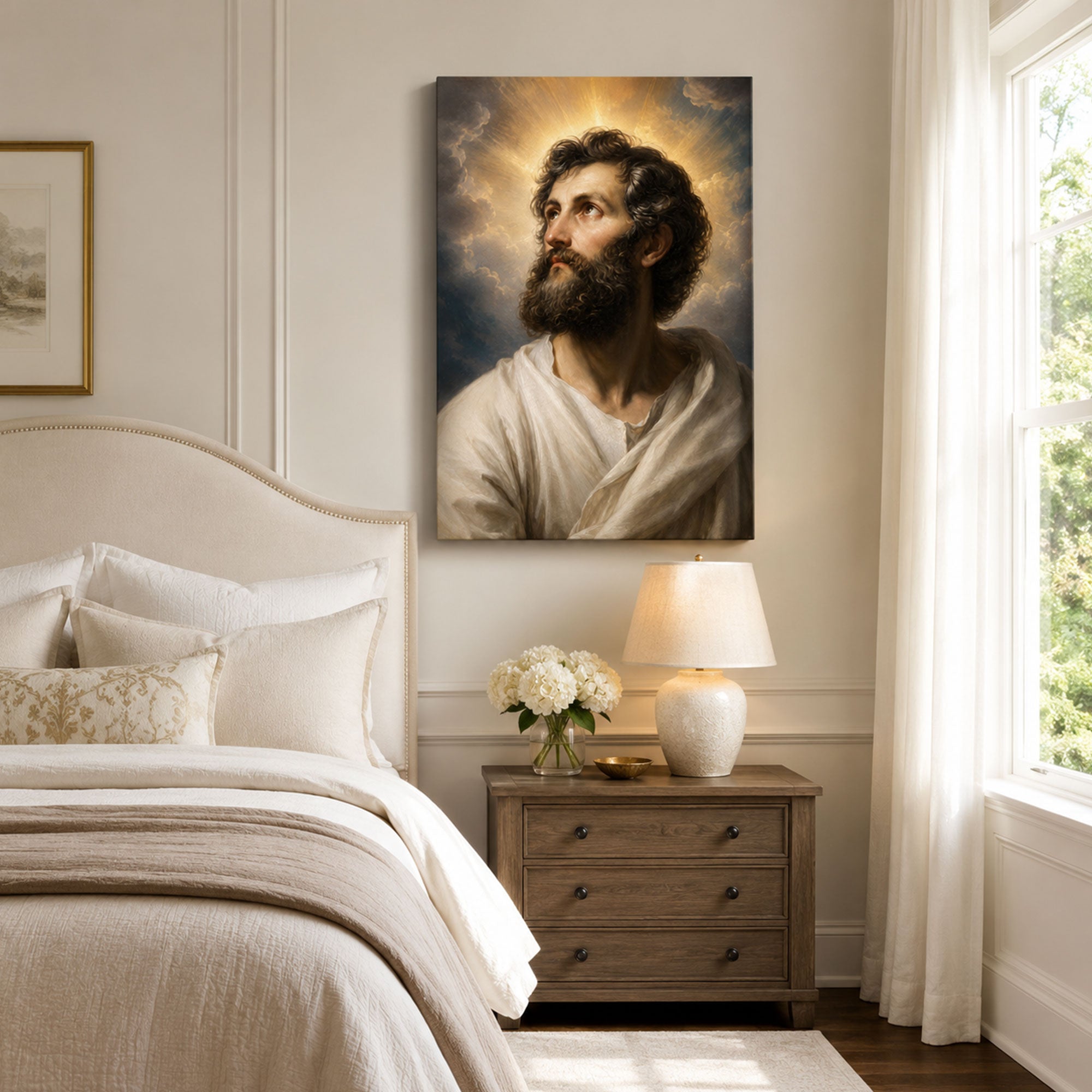 Saint Matthew in Heavenly Light Canvas Print, Catholic Gospel Decor
