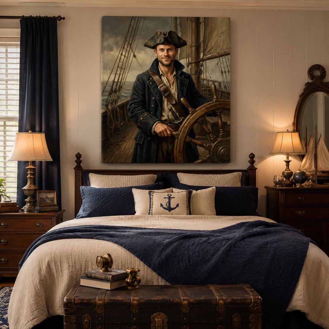 Custom Face For Dad Wild Pirate Canvas, Personalized Sea Captain Portrait, Funny Father’s Day Gift