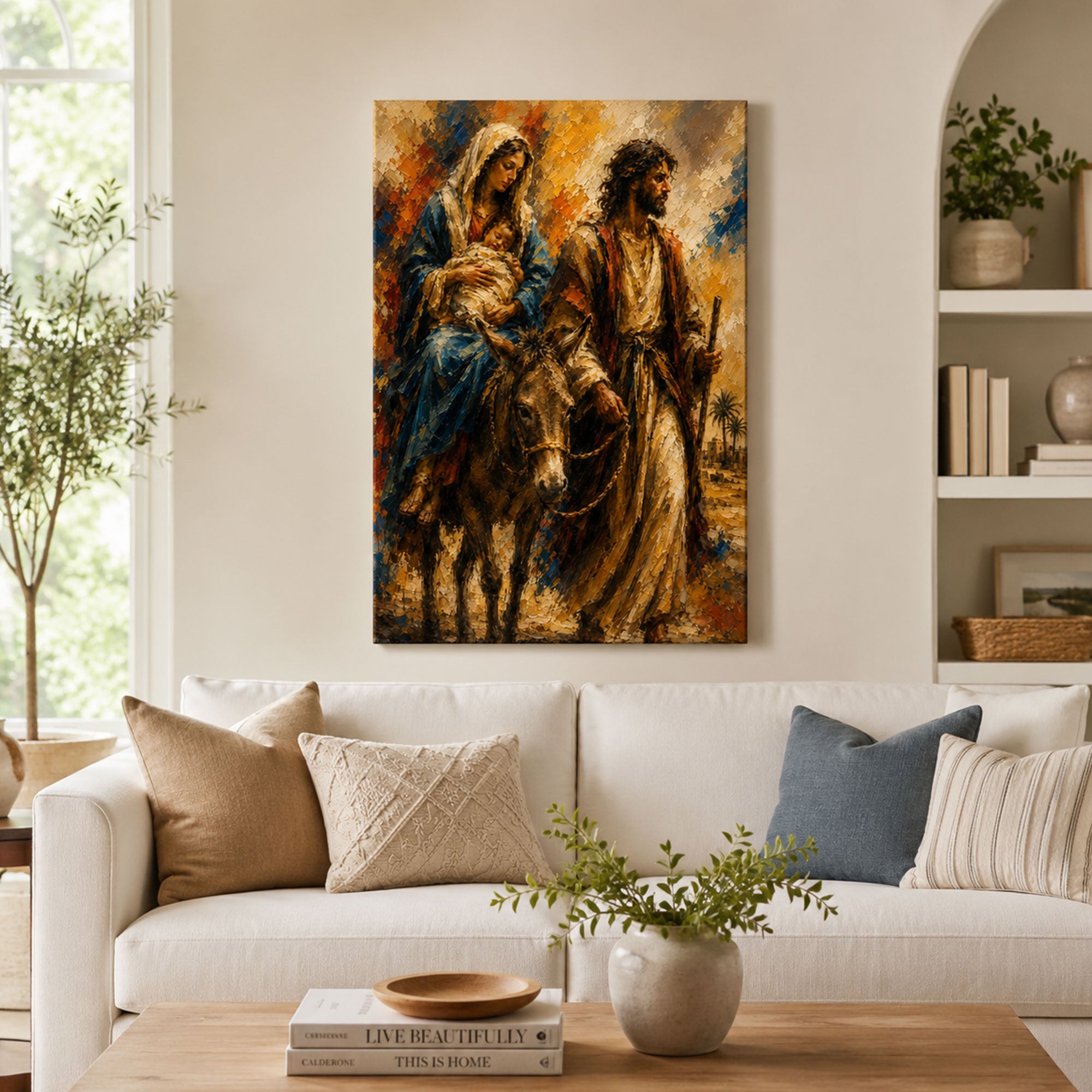 Flight into Egypt Canvas Print, Holy Family Catholic Wall Decor, Christian Faith Gift