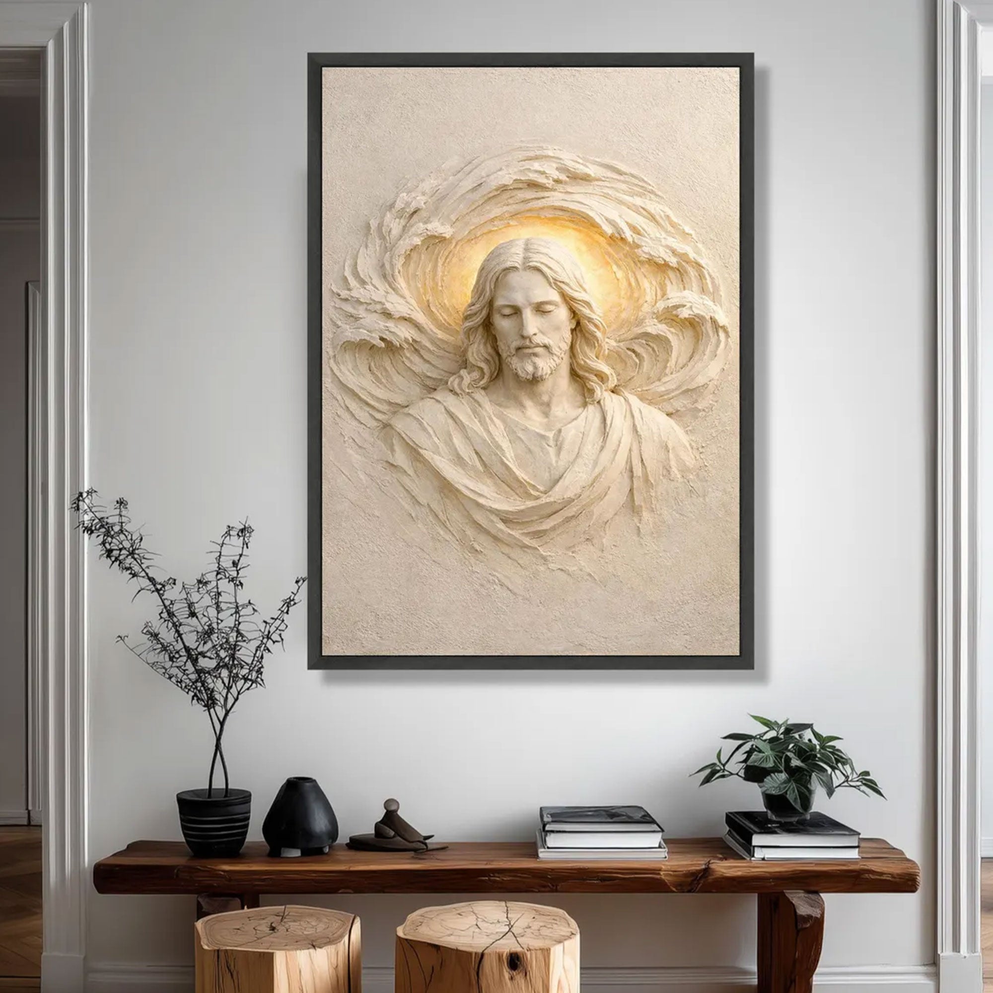 Serene Jesus Christ Canvas Print, Religious Sculpture Style Wall Art, Spiritual Christian Home Decor, Inspirational Faith Gift, Sacred Wall Hanging