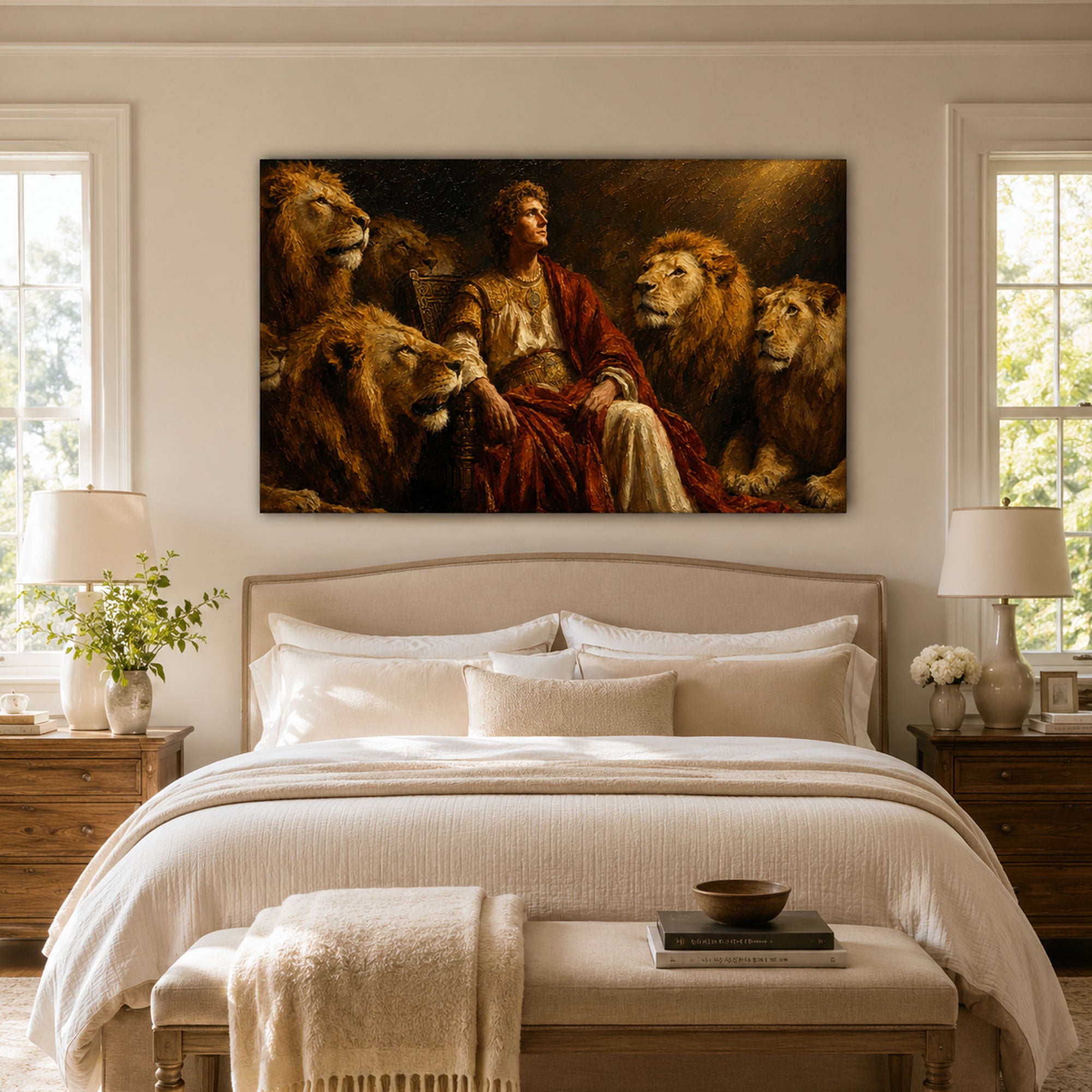Daniel Kept Safe Among Lions Canvas Print, Christian Home Decor