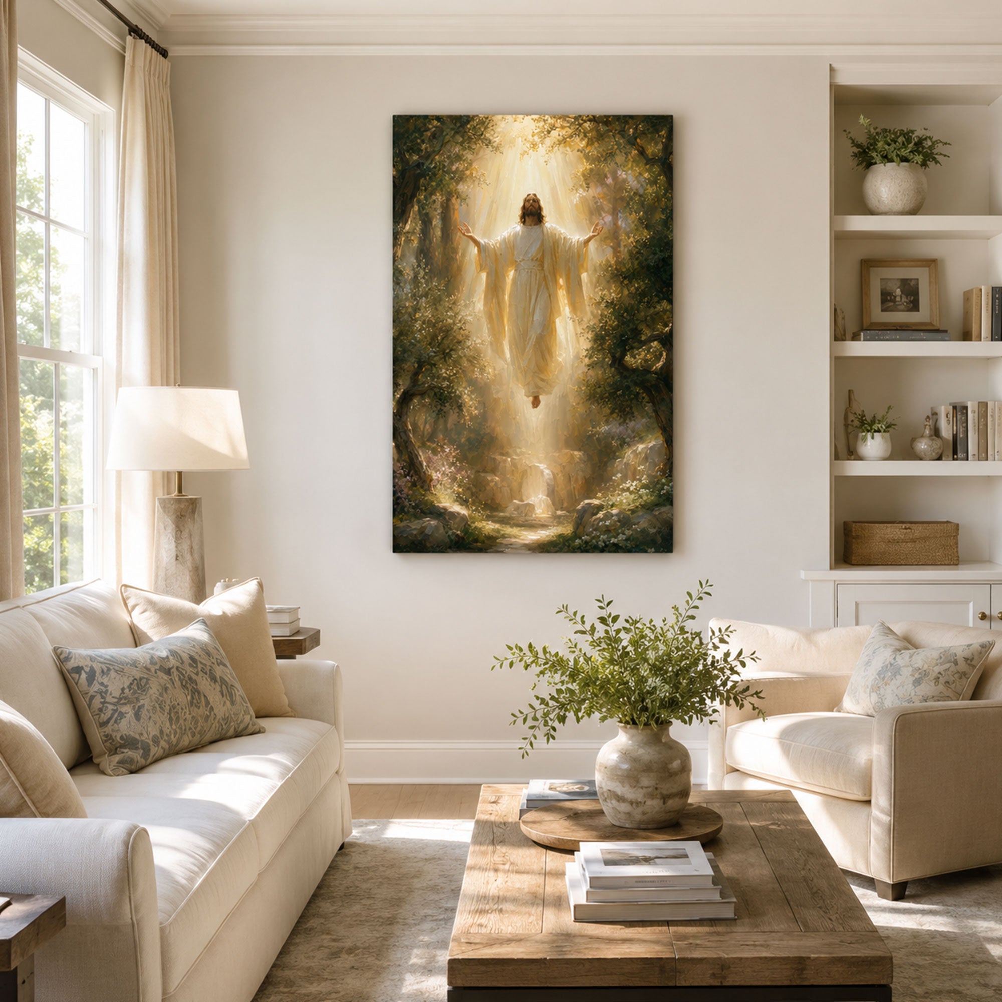 Jesus in Heavenly Light Canvas Print, Christian Home Decor