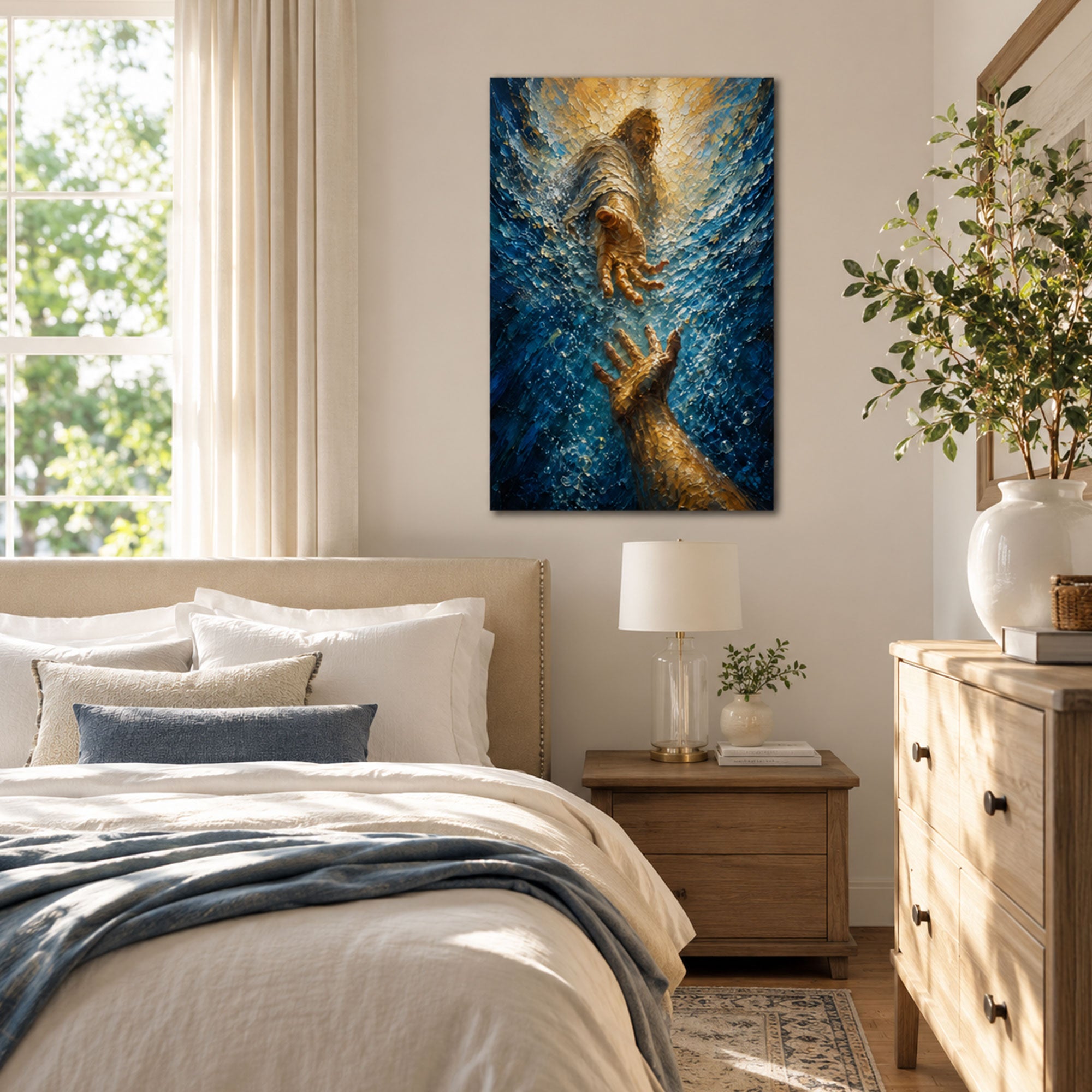 Jesus Saves Peter Canvas Print, Lord Save Me Matthew 14:30-31 Christian Wall Decor, Faith Gift