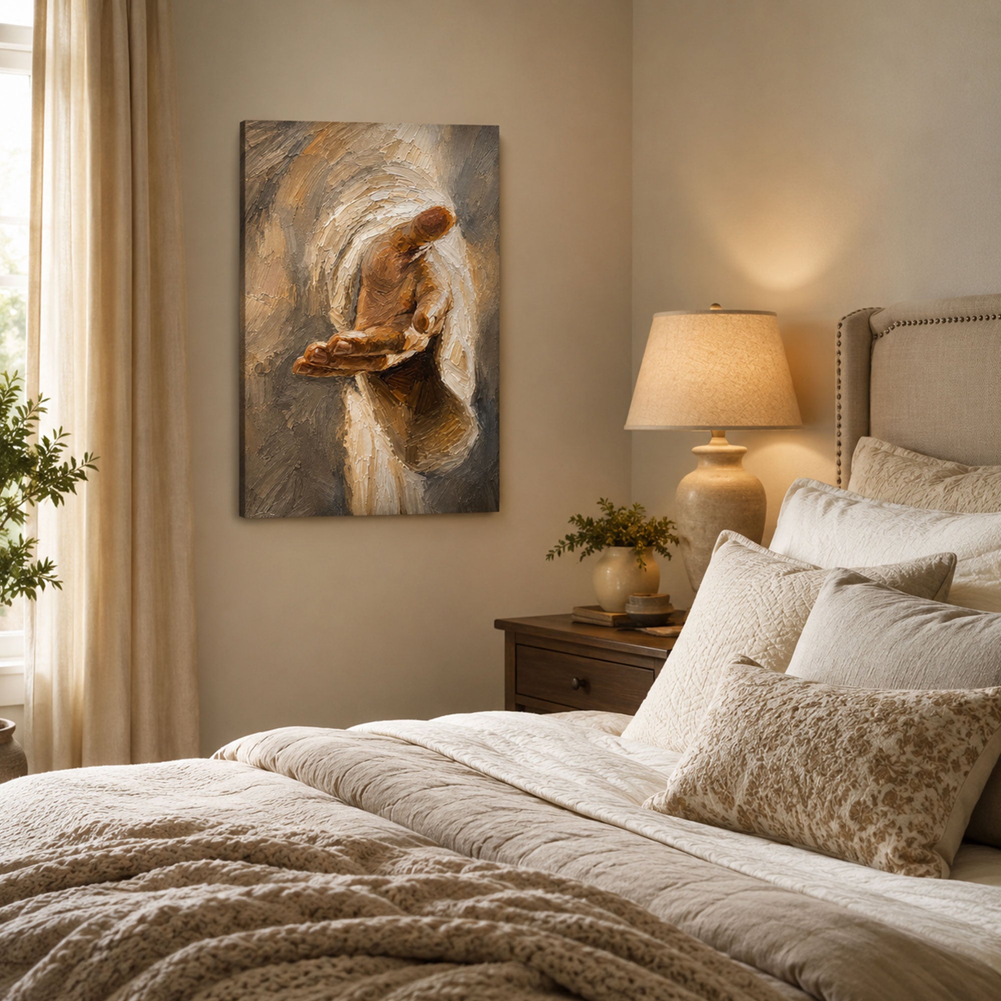Jesus Reaching Hand Canvas Print, Soft Brush Christian Wall Decor for Home