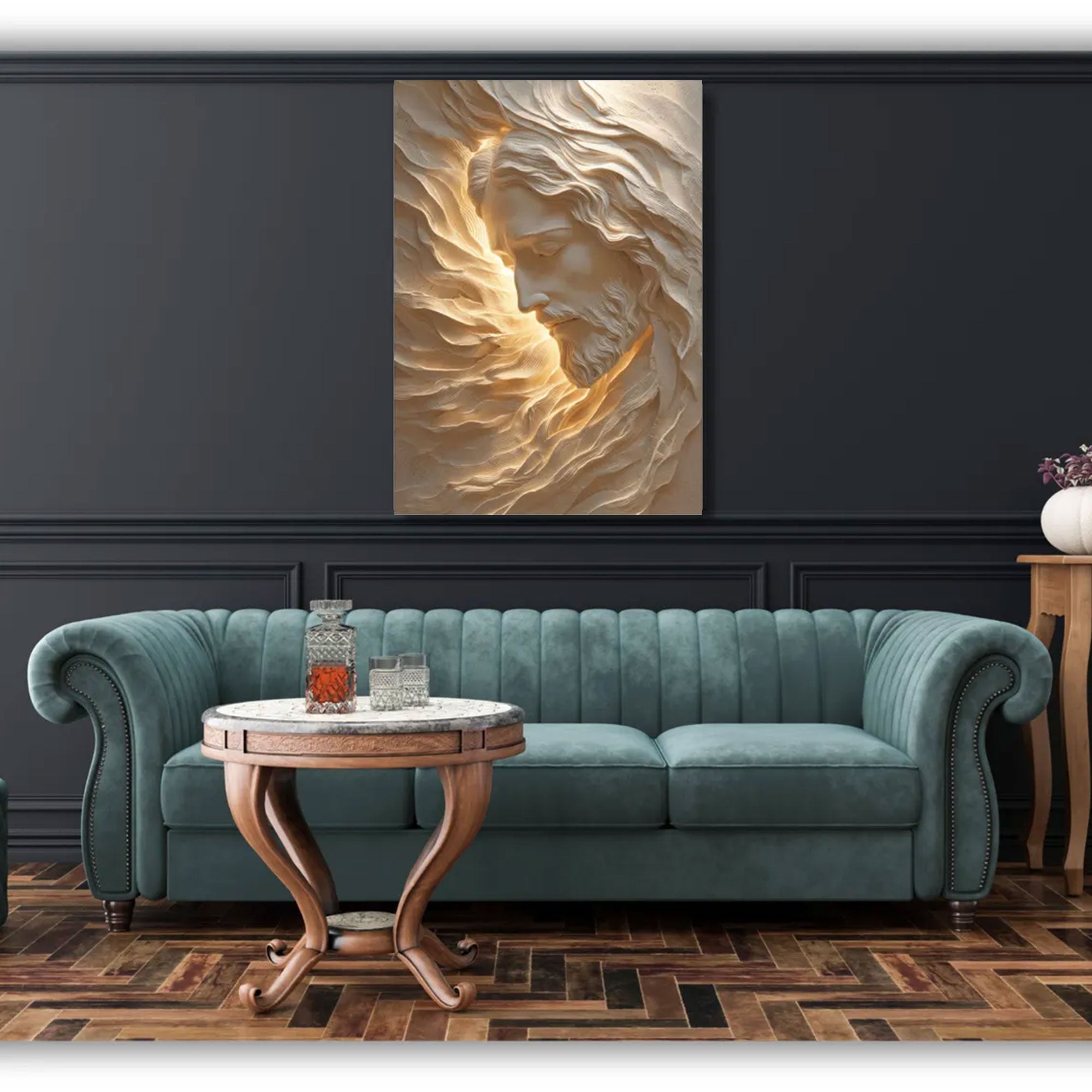 Radiant Jesus Portrait Canvas Print, Spiritual Christian Wall Art, Divine Light Religious Home Decor