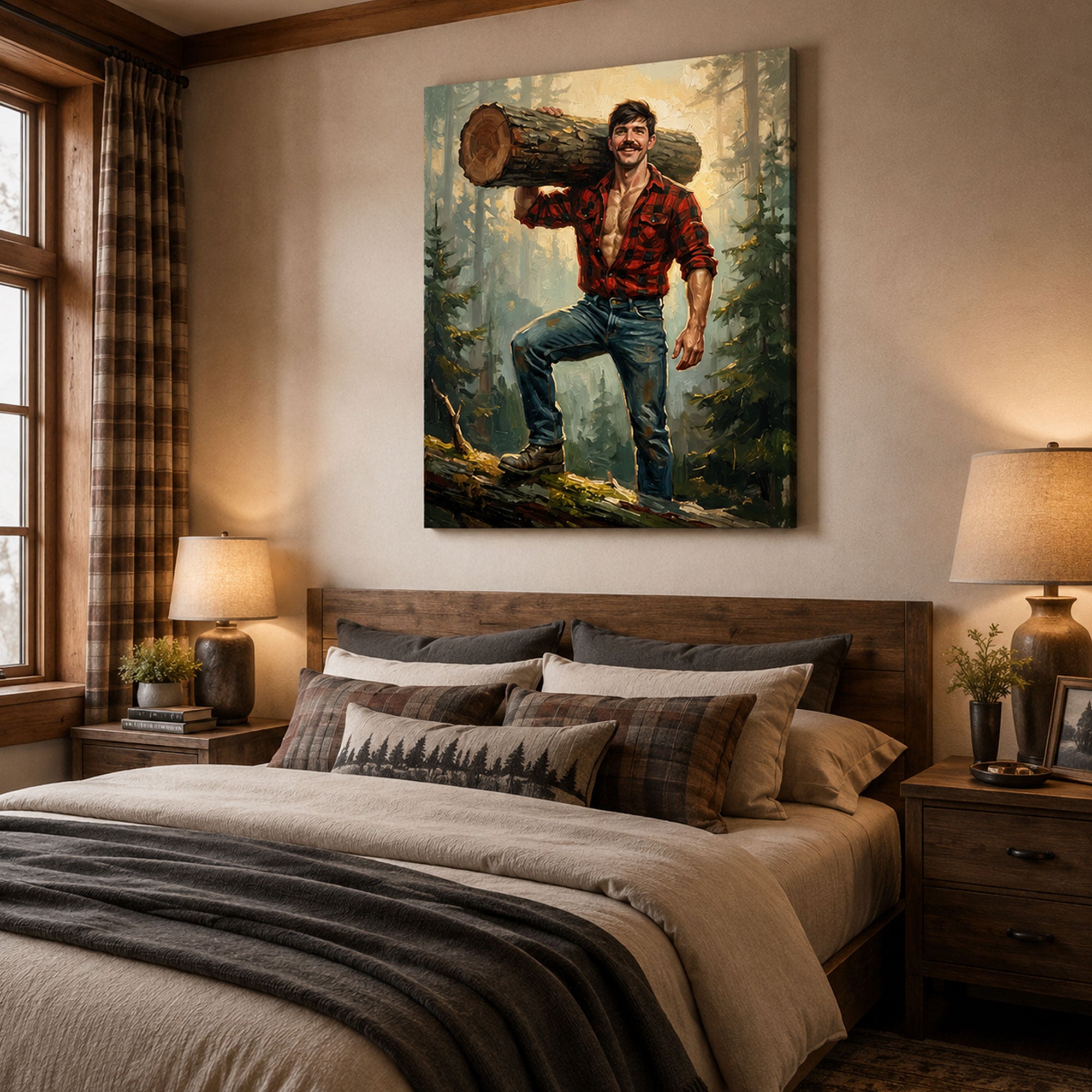 Custom Face For Dad Lumberjack Canvas, Personalized Woodsman Portrait, Funny Father’s Day Gift