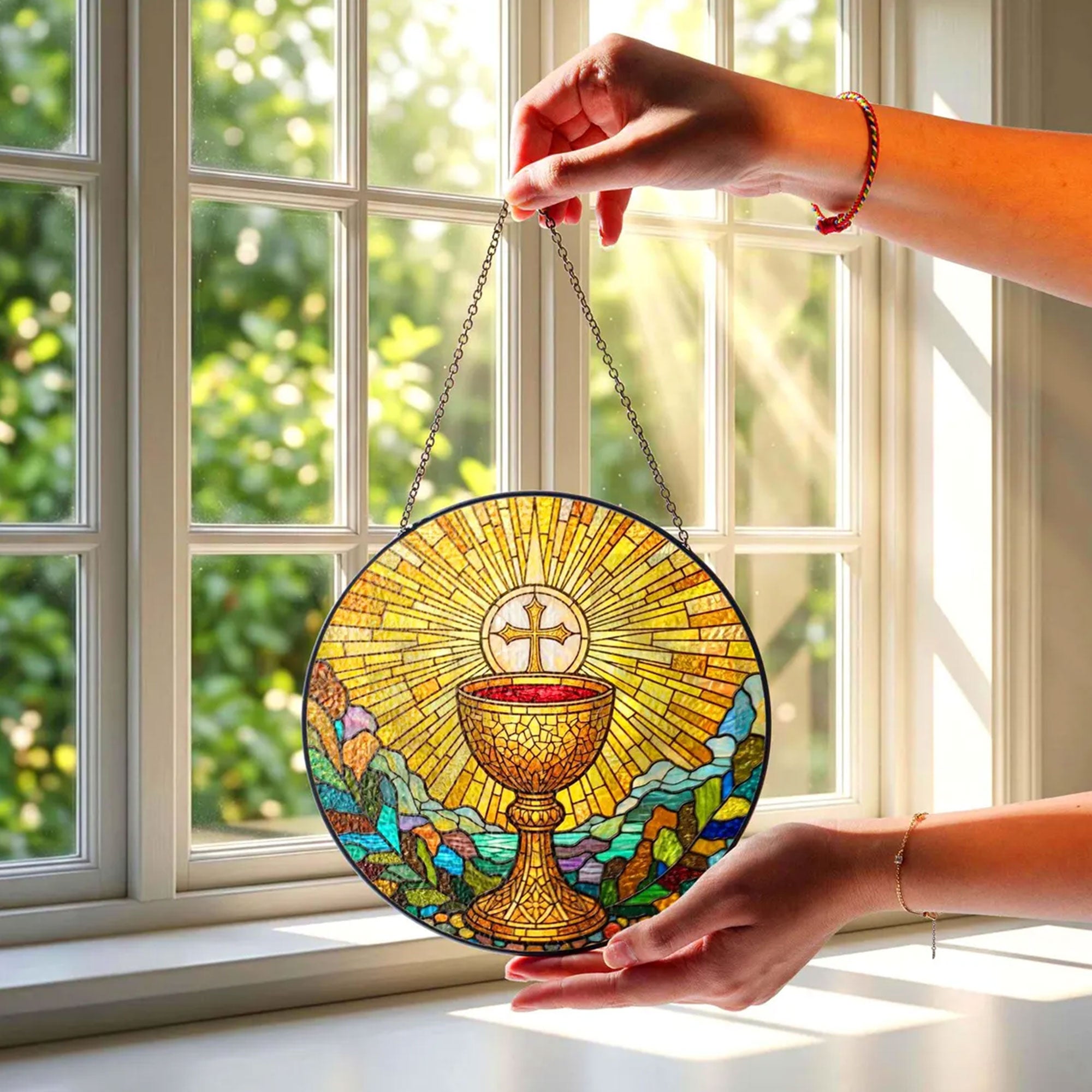 Holy Eucharist Chalice Stained Glass Suncatcher, A Symbol of Faith and Blessing, Catholic First Communion Gift