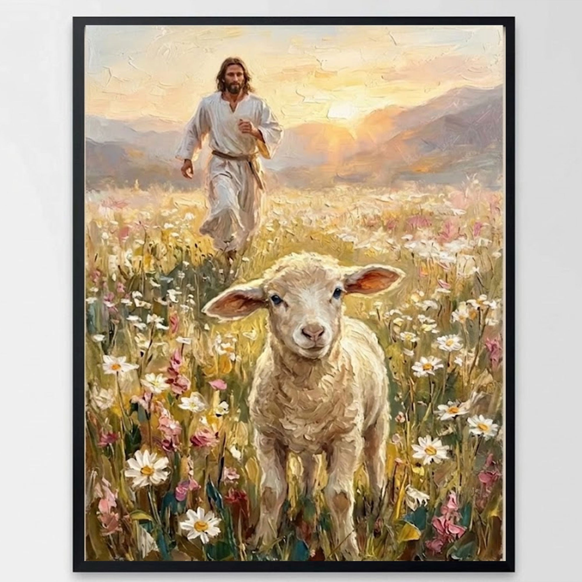 Jesus Saves the Lamb Canvas Print, Good Shepherd Wall Art, Christian Faith Decor, Religious Home Gift