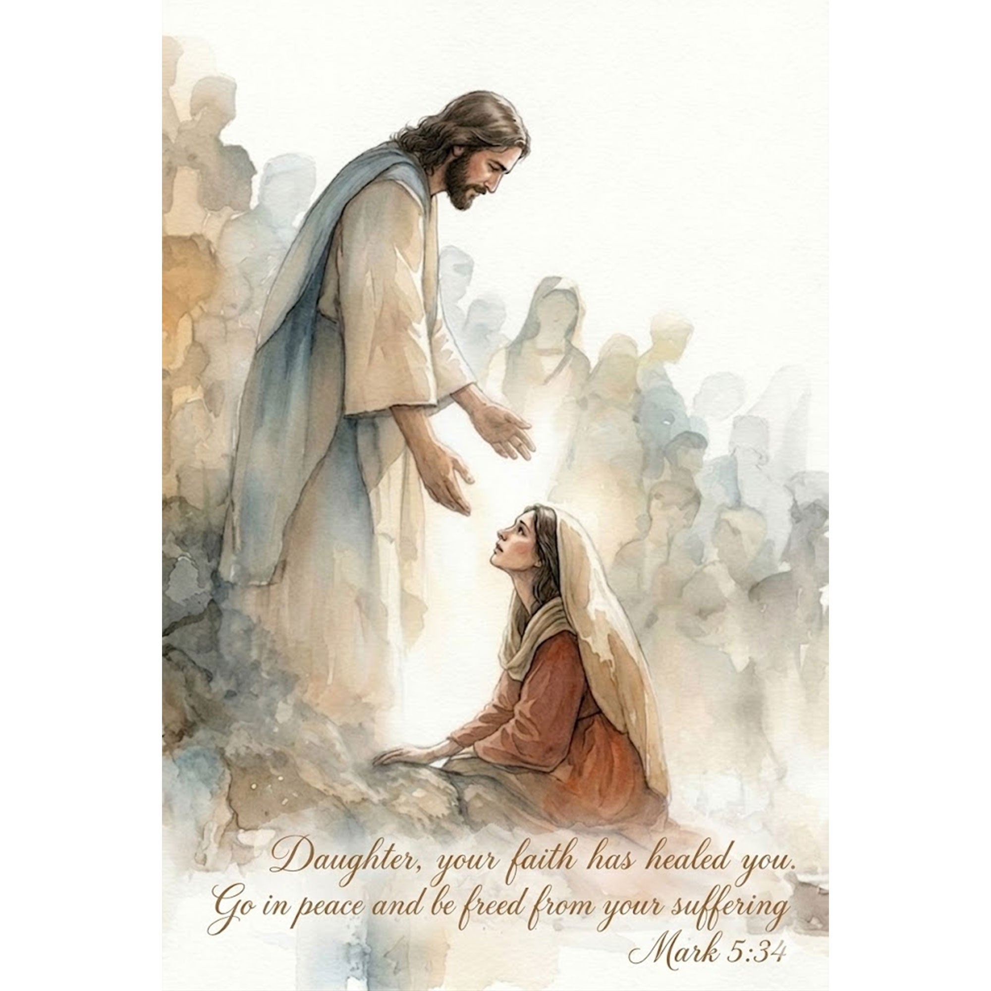 “Daughter, Your Faith Has Healed You” Mark 5:34 Canvas Print, Jesus Healing Woman Wall Art, Christian Scripture Decor