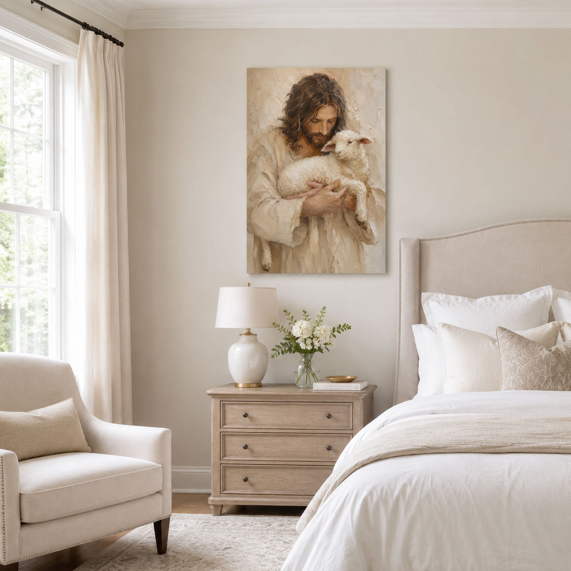 Jesus the Good Shepherd Holding a Lamb Canvas Print, Christian Home Decor