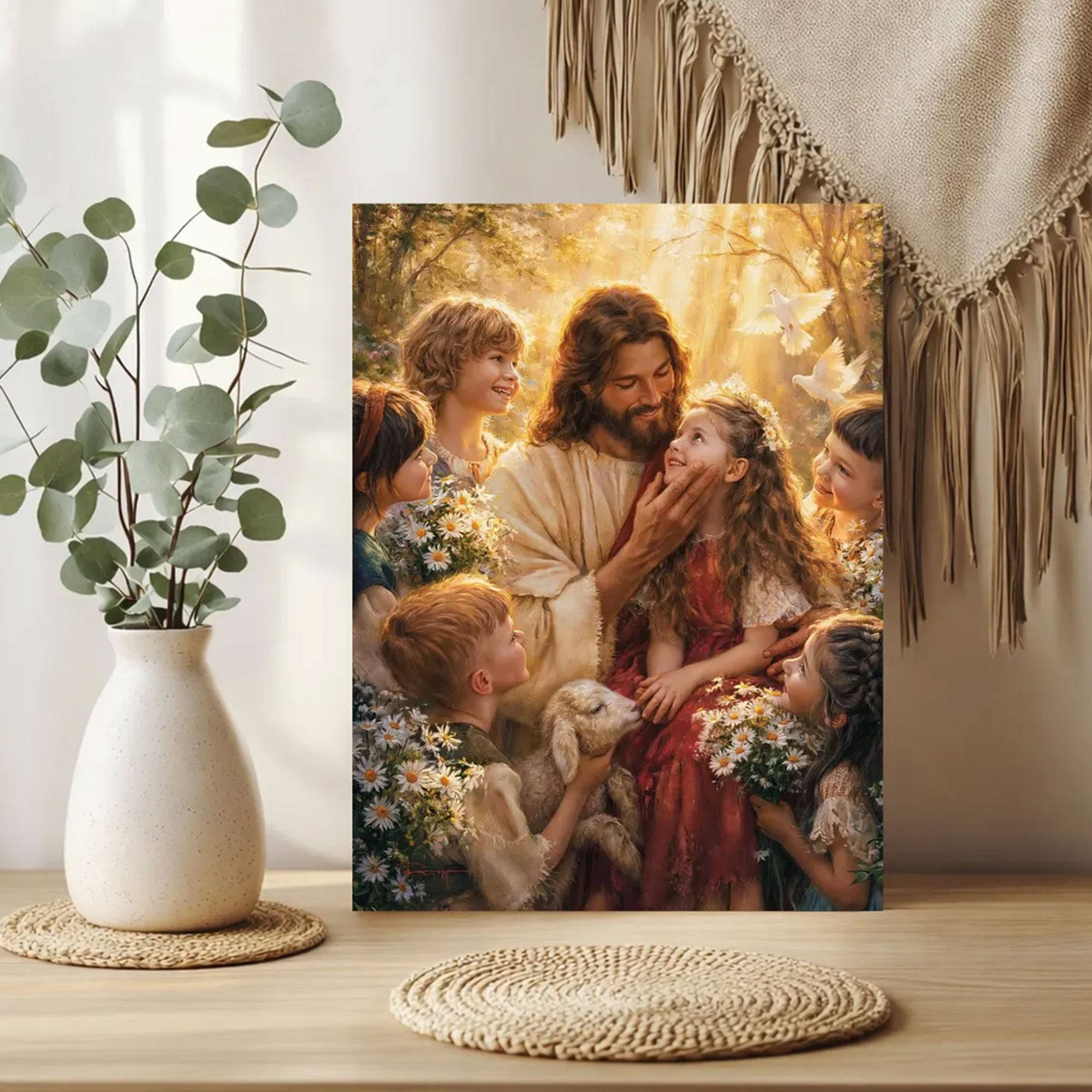 Jesus with Children Canvas Art Christian Faith Wall Decor Let the Little Children Come Painting