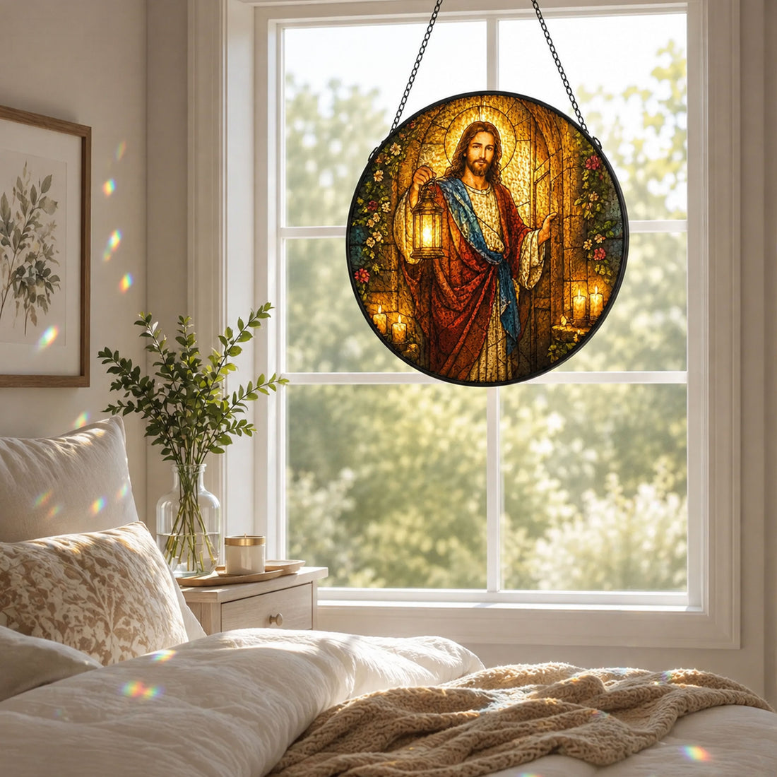 Light of the World Jesus Suncatcher, Christian Window Hanging Decor, Faith Gift for Home