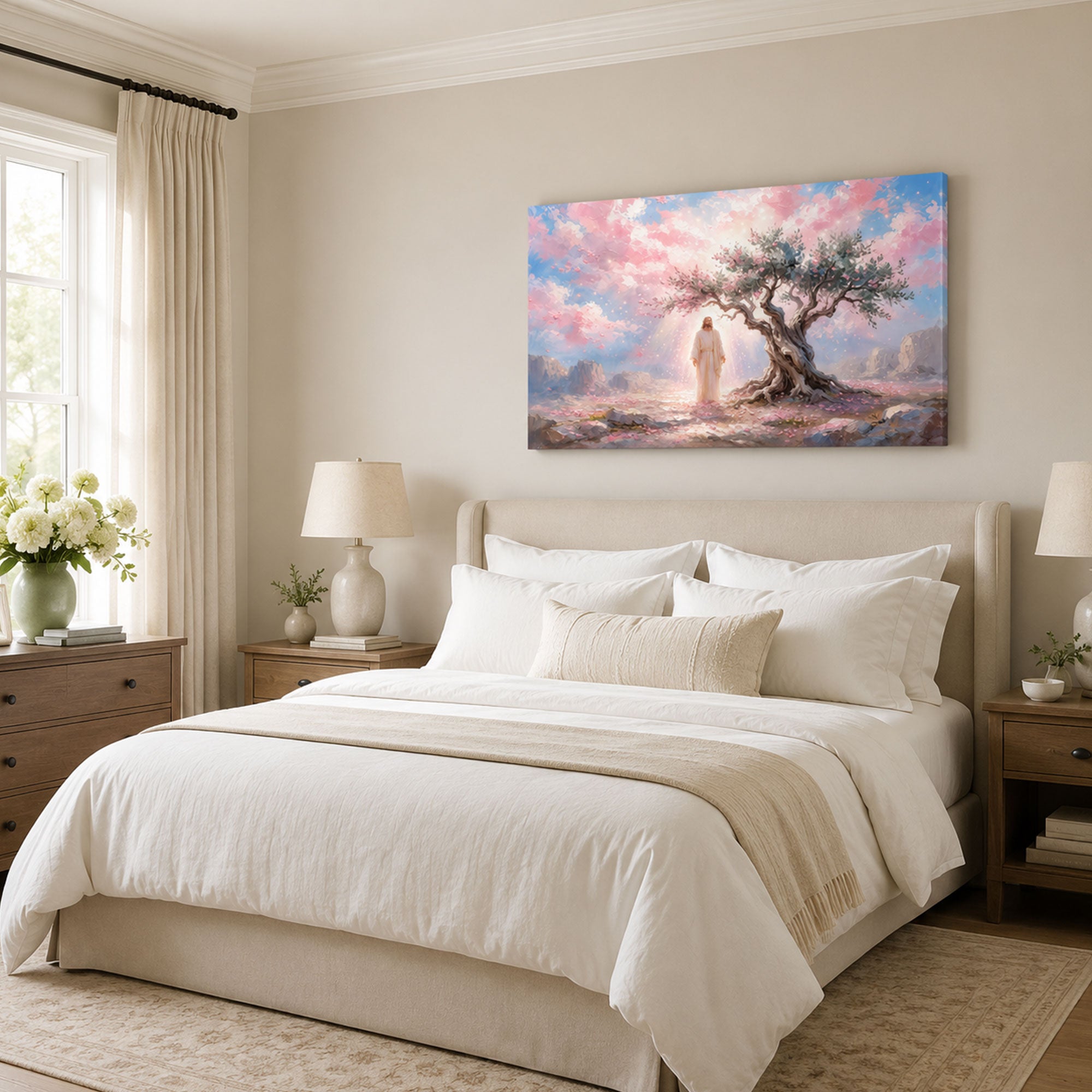 Jesus Beneath the Blossoming Tree Canvas Print, Christian Home Decor