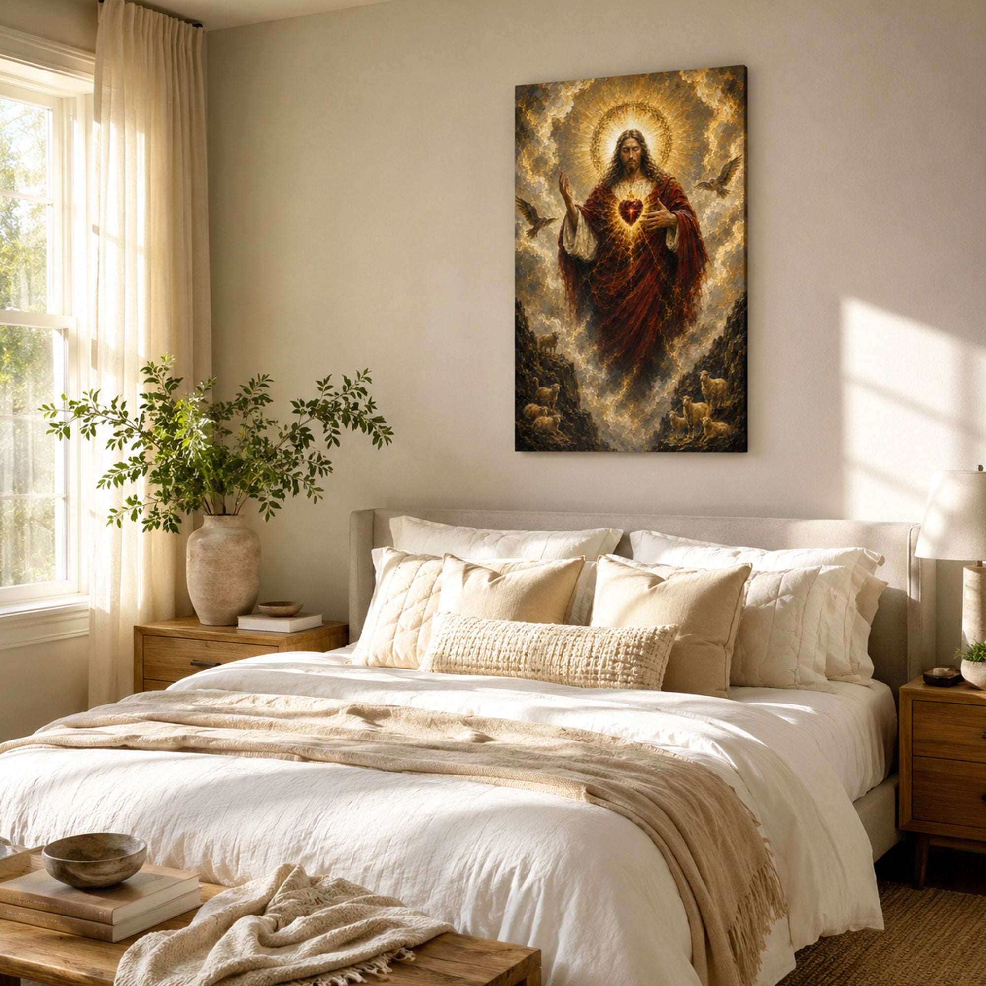 Sacred Heart of Jesus Good Shepherd Canvas Print, Catholic Christian Wall Decor, Faith Gift