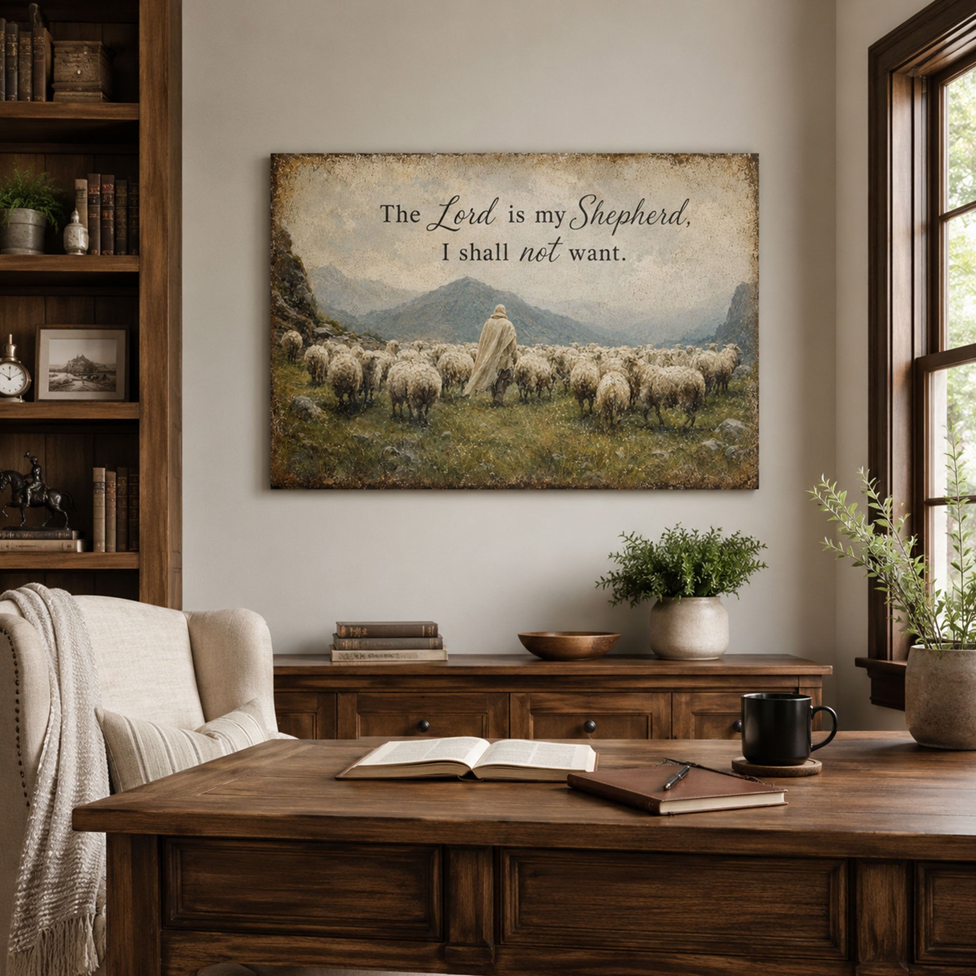 Psalm 23:1 Good Shepherd Canvas Print, Christian Home Decor