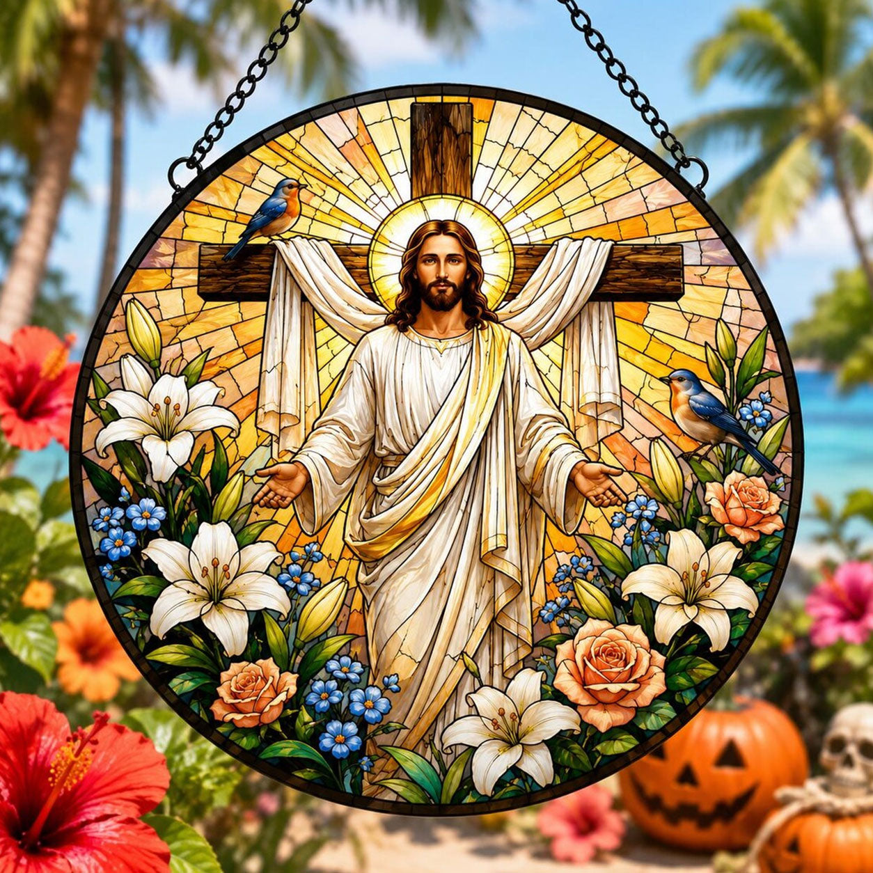 Jesus Christ Open Arms Suncatcher, Easter Cross Christian Home Decor, Faith Inspired Gift