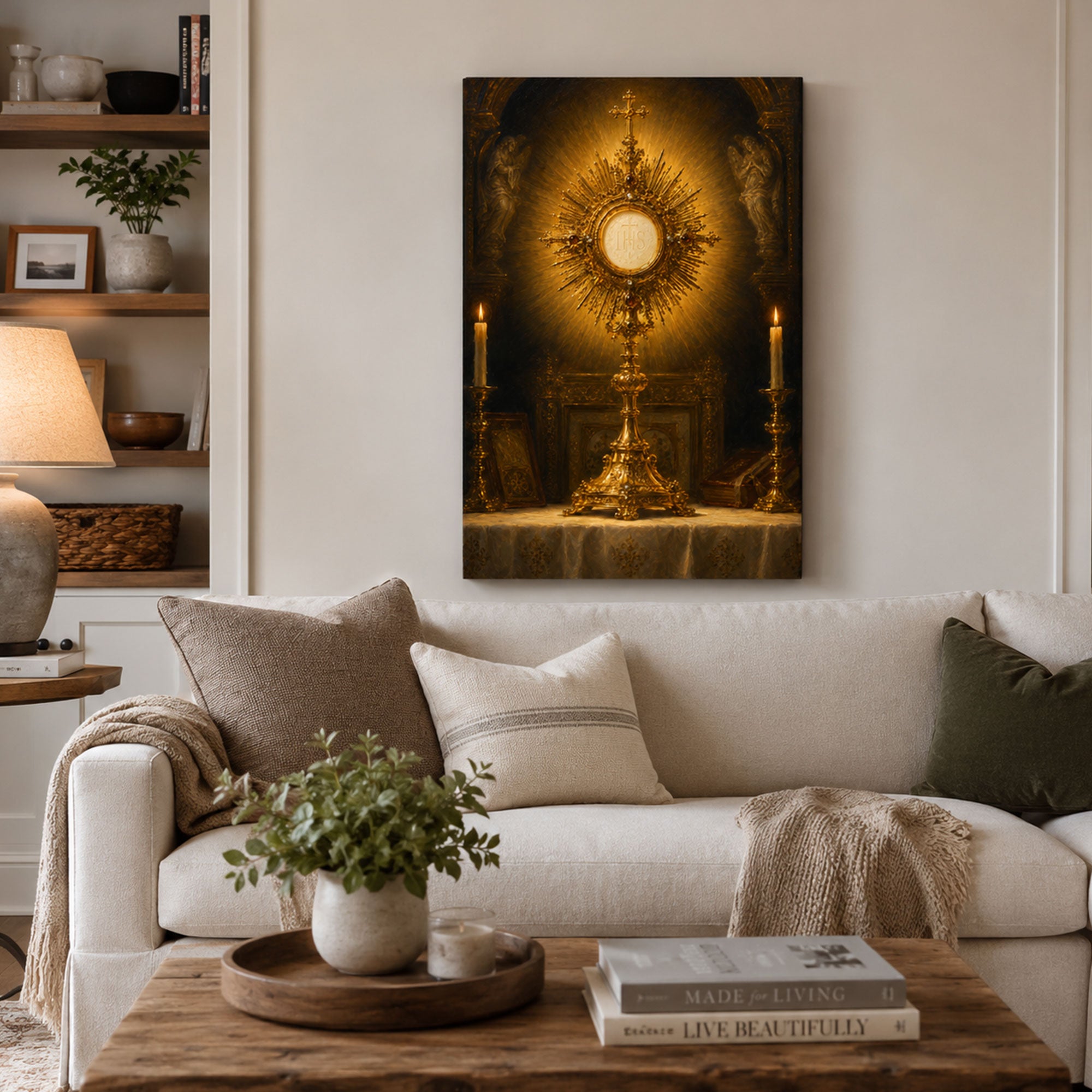 Holy Eucharist Canvas Print, Blessed Sacrament Catholic Wall Art, Faith Home Decor Gift