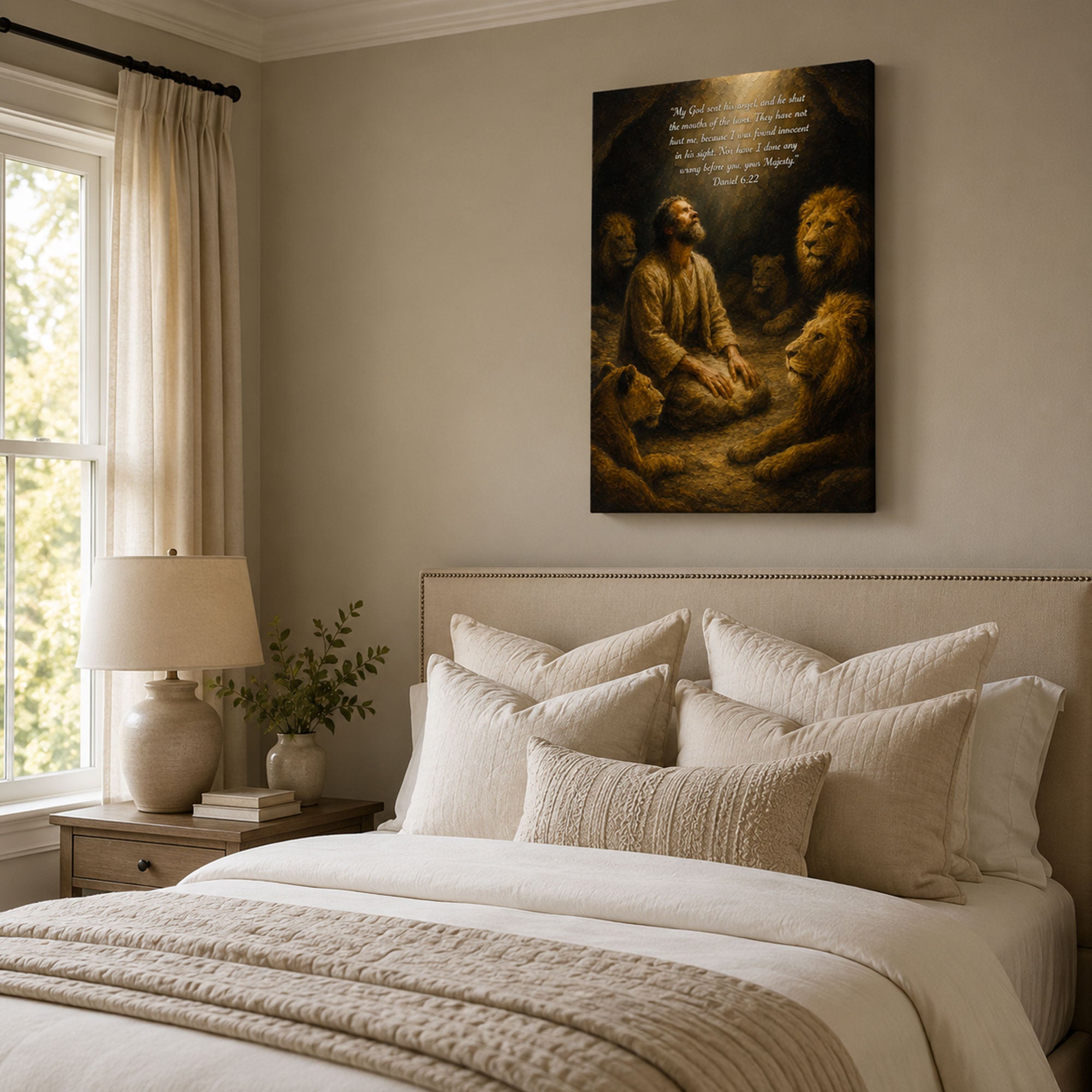 Daniel 6:22 My God Sent His Angel Canvas Print, Christian Home Decor