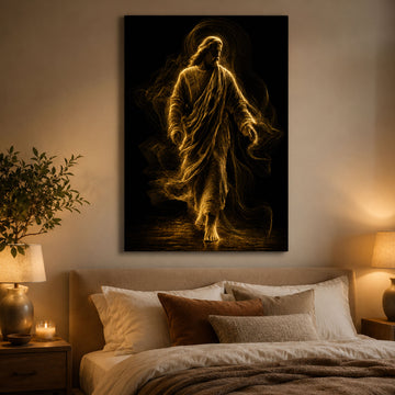 Jesus Walking in Golden Light Canvas Print, Modern Christian Wall Art, Faith Home Decor