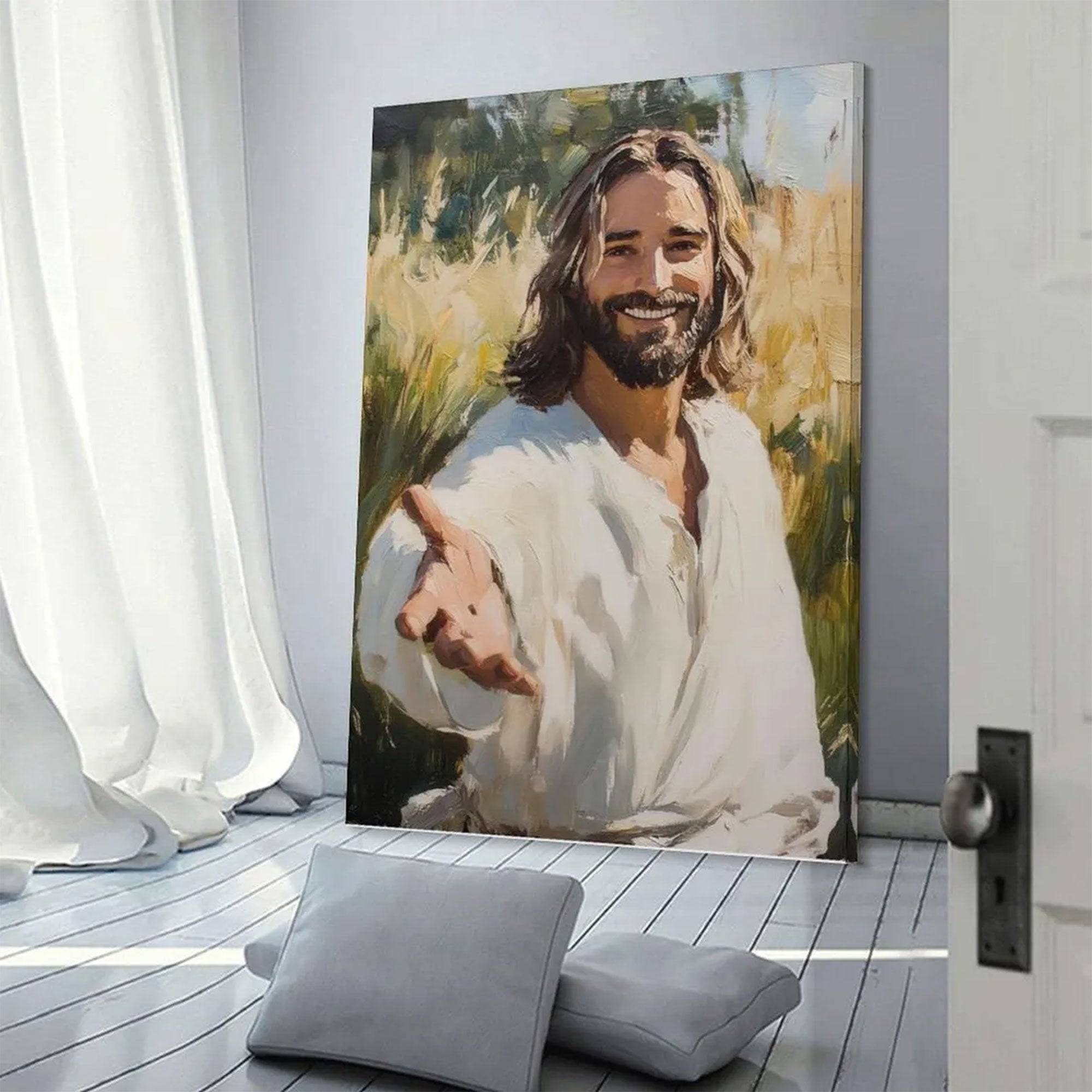 Jesus Reaching Out Canvas Print, Christian Wall Art, Inspirational Religious Home Decor