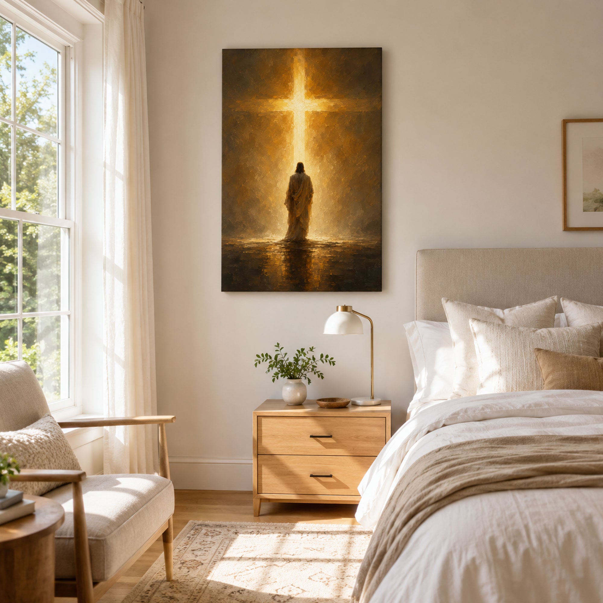 Jesus Before the Cross Canvas Print, Light of the Cross Christian Wall Decor, Faith Gift