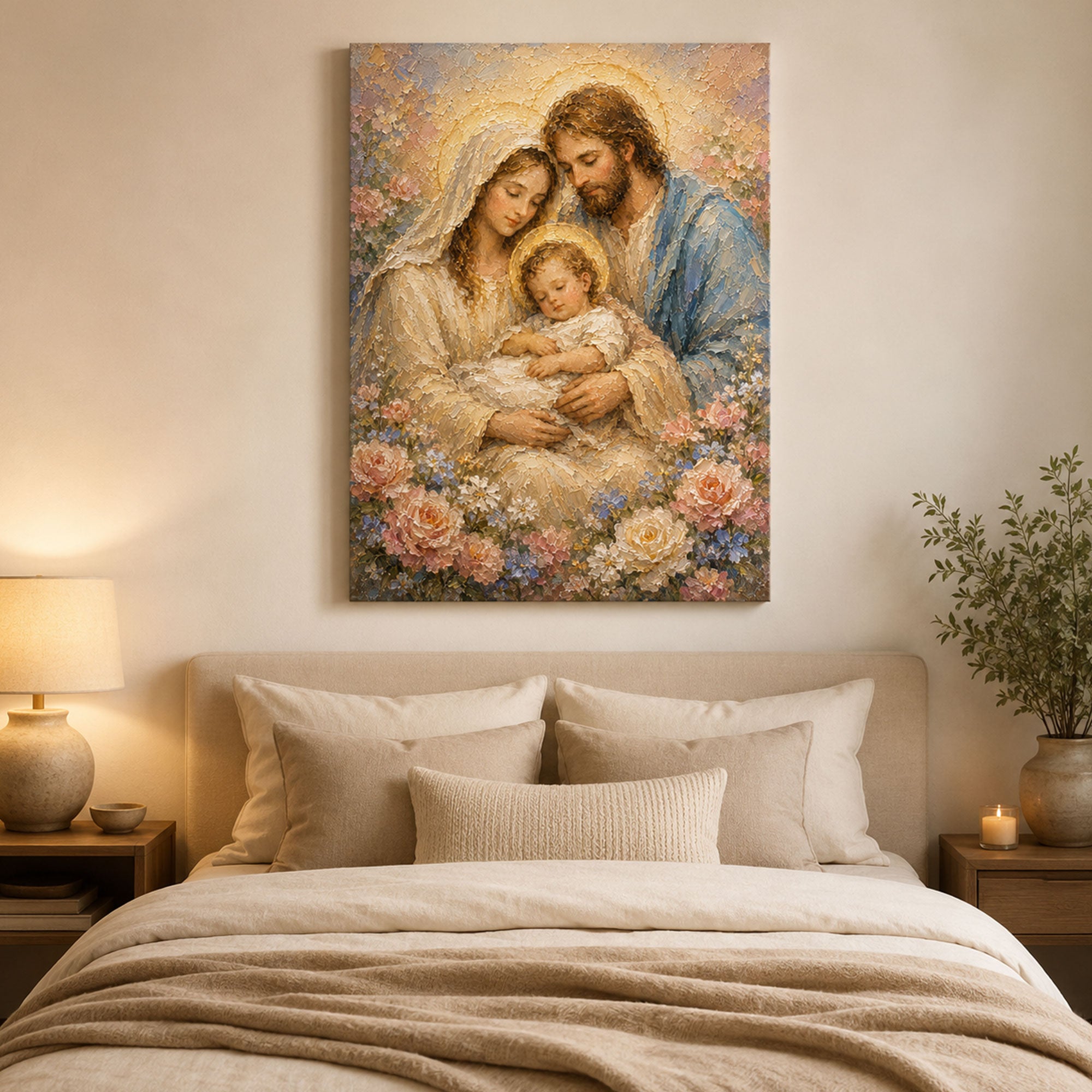 Holy Family Canvas Print, Jesus Mary and Joseph Catholic Wall Art, Christian Home Decor, Sacred Family Gift