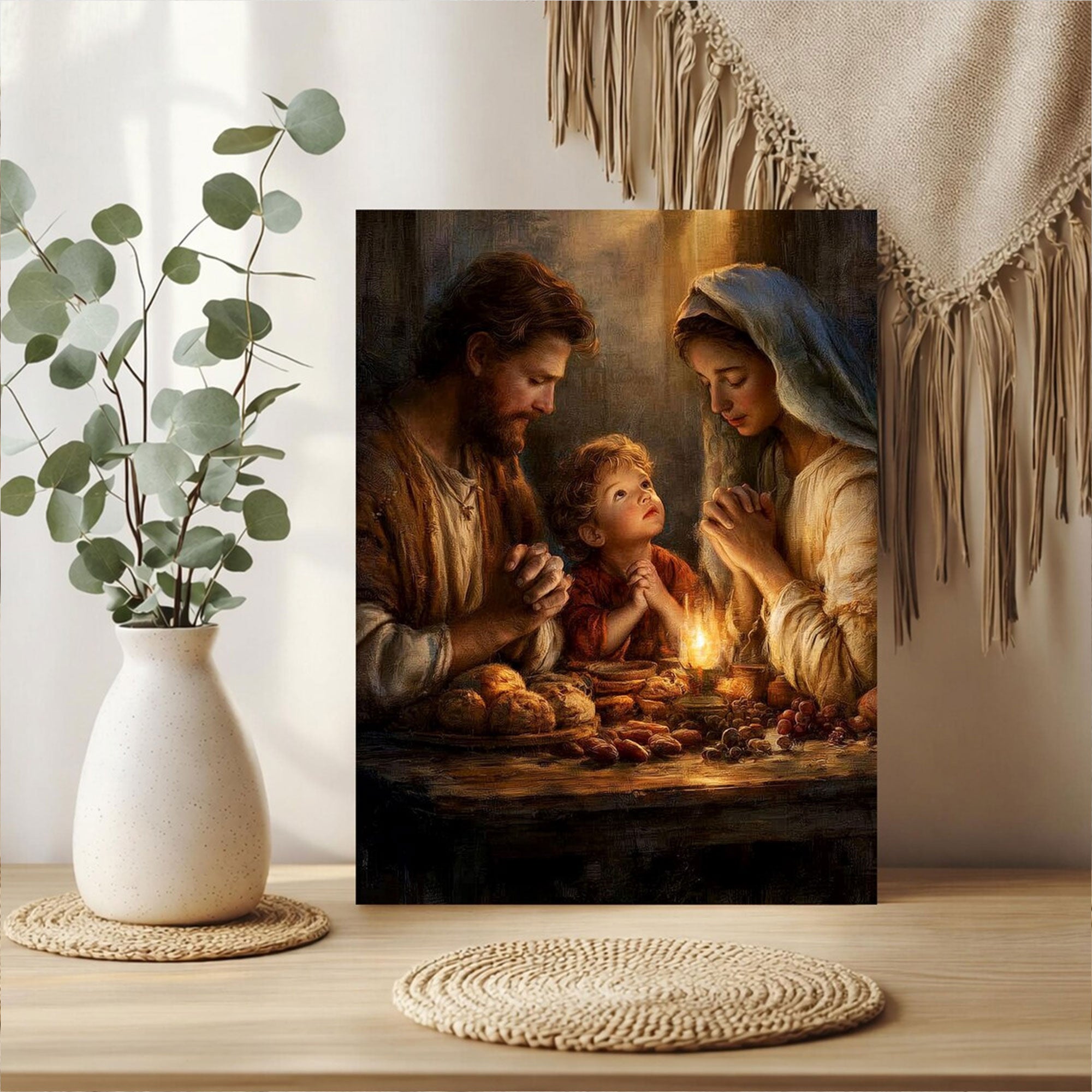 Holy Family Prayer Canvas Art Christian Faith Wall Decor Catholic Religious Home Decoration