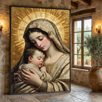 Mother and Child Jesus Canvas Wall Art, Christian Religious Portrait, Spiritual Home Decor