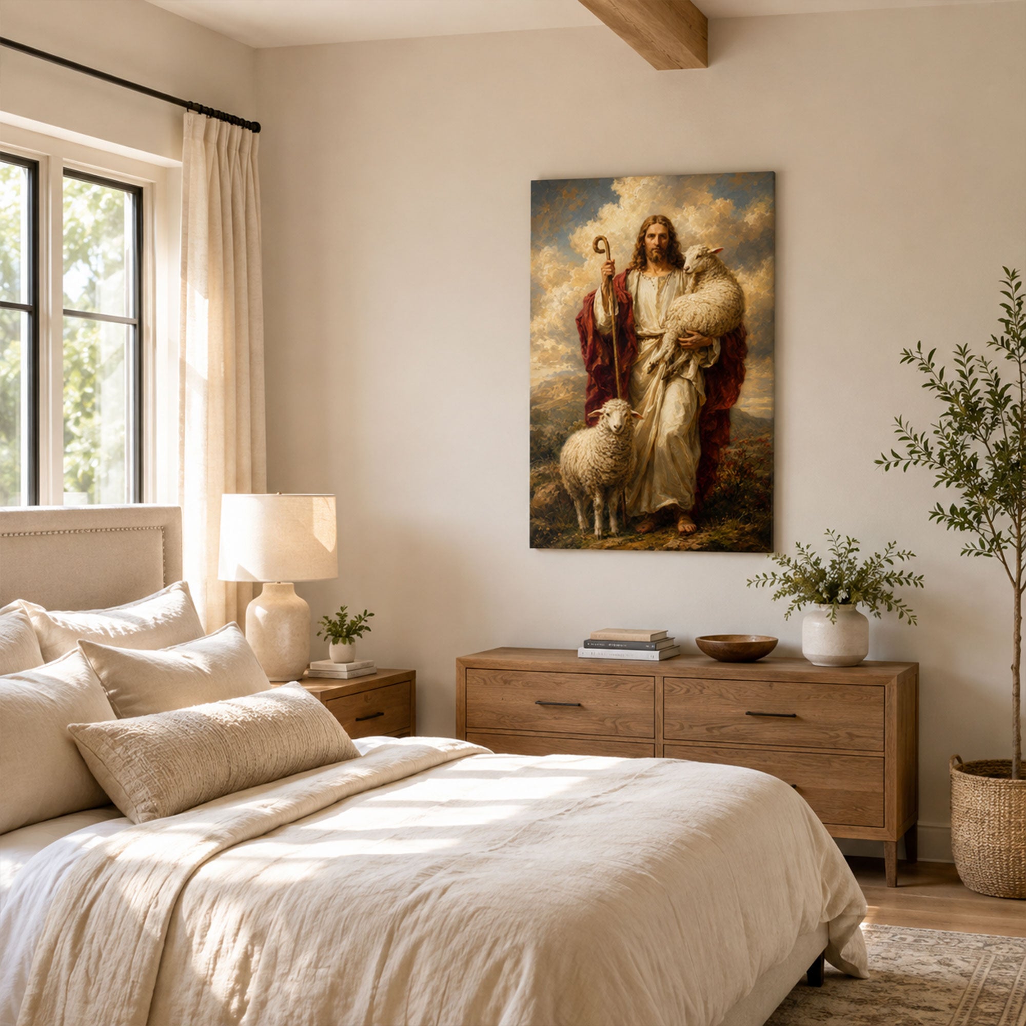 Jesus the Good Shepherd Canvas Print, Christ Holding the Lamb Christian Wall Decor, Faith Gift